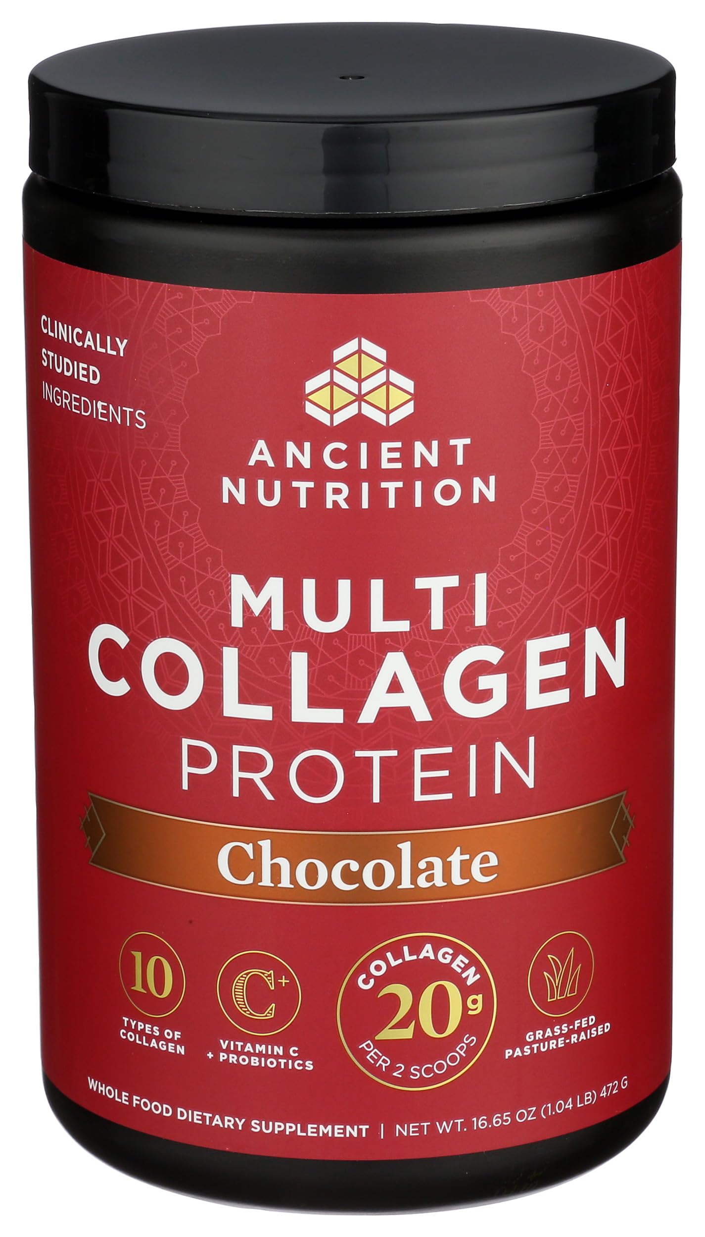 Ancient Nutrition Hydrolyzed Collagen Peptides Powder with Probiotics, Chocolate Multi Collagen Protein with Vitamin C, 40 Servings, 16.65oz