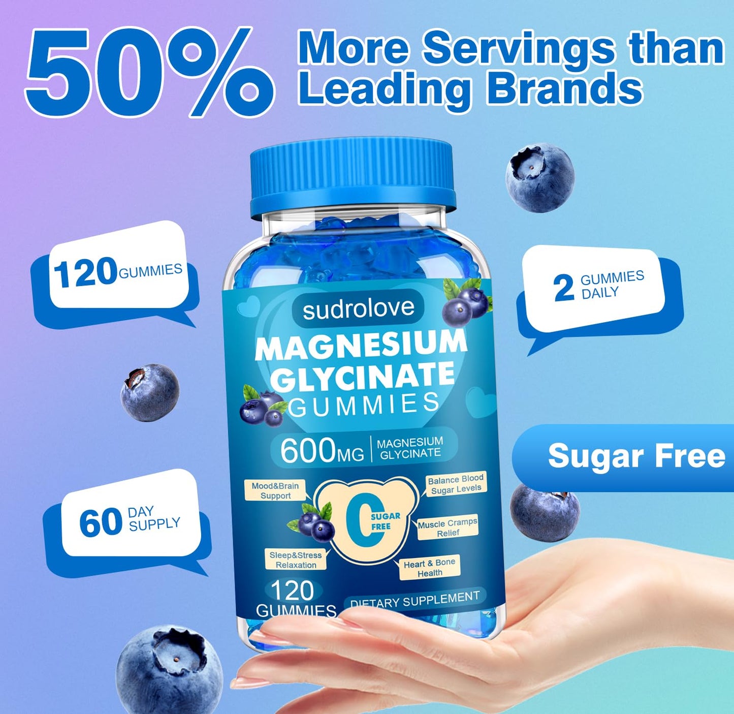 sudrolove Magnesium Glycinate Gummies 600mg per Serving, 120 Count