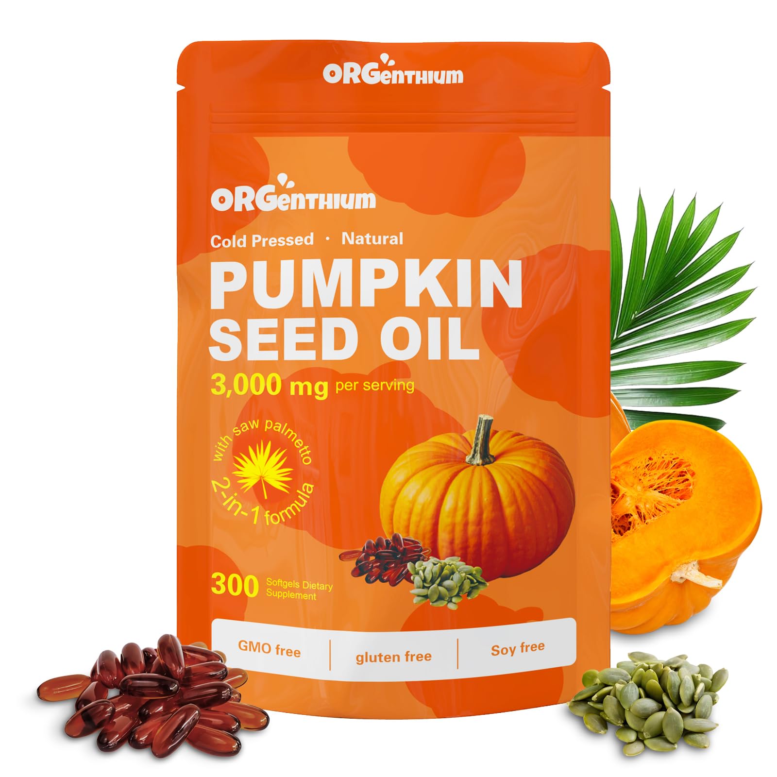 OrgEnthium Pumpkin Seed Oil with Saw Palmetto Capsules, 300 Count