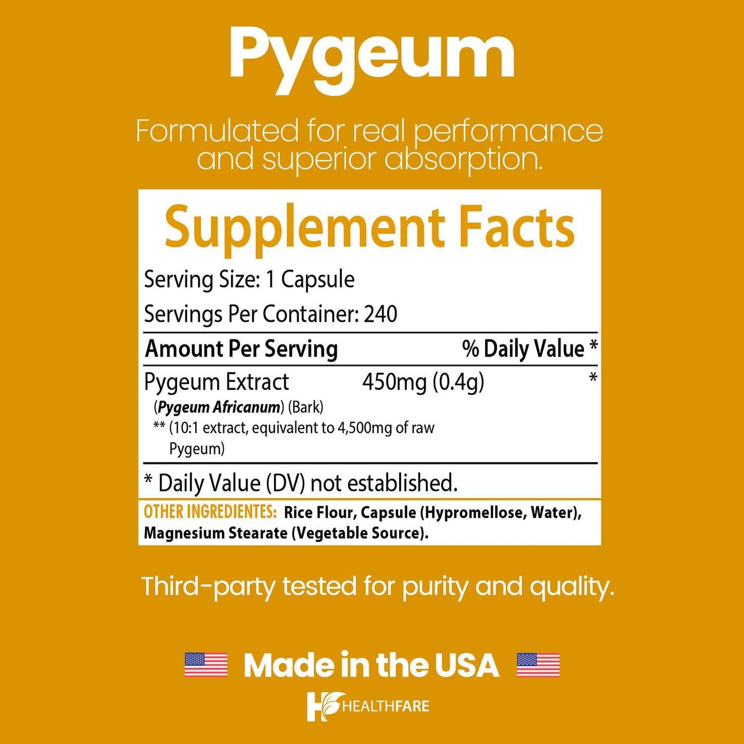 Healthfare Pygeum Supplement Capsule, 240 Capsules