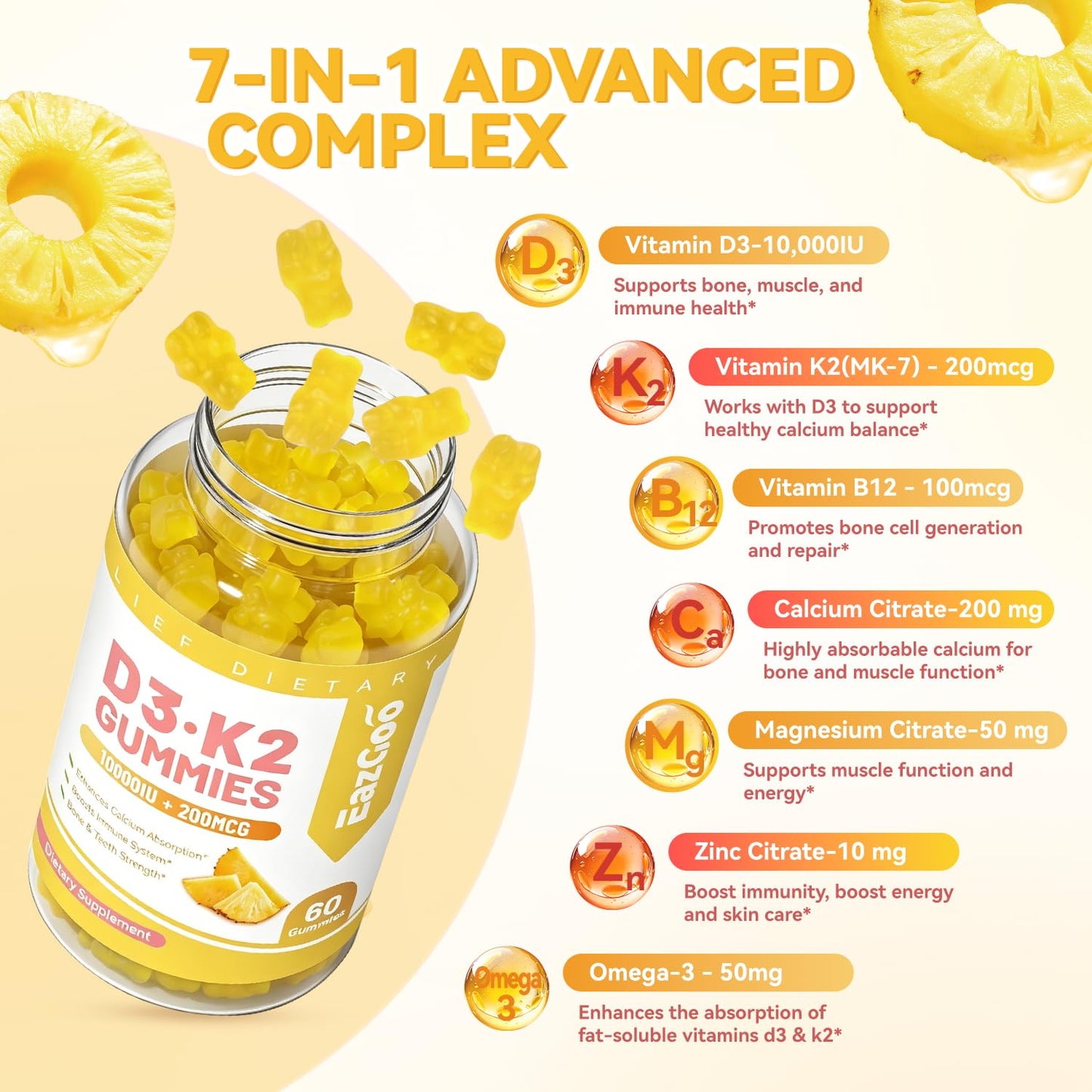 EAZGOO Vitamin D3 K2 Gummies 60 Count