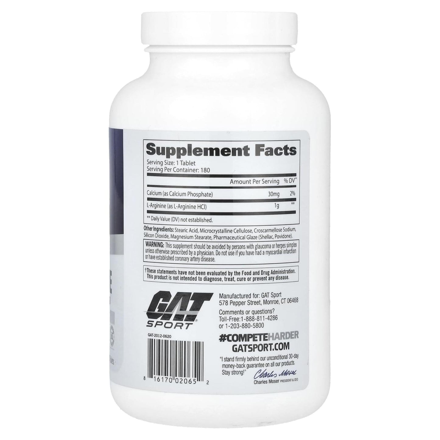 GAT SPORT L-Arginine Tablets, 180 Count