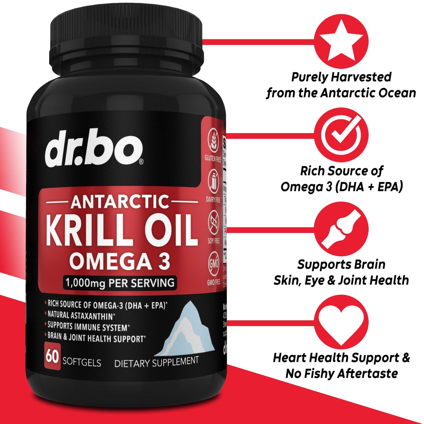 DR. BO Krill Oil Omega-3 Softgels, 60 Count
