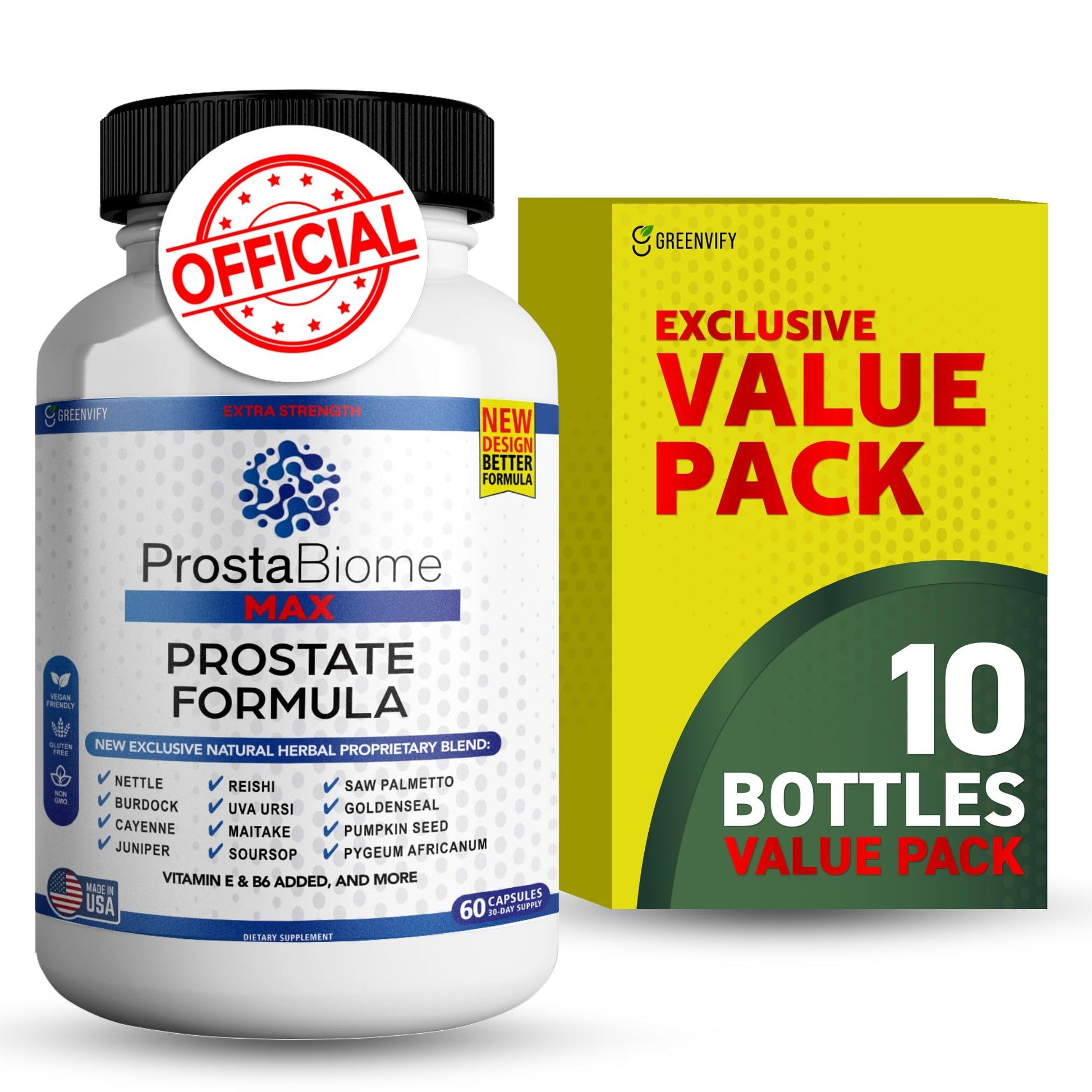 GREENVIFY ProstaBiome Max Prostate Support Formula, Natural Herbal Blend with Saw Palmetto, Capsule, 600 Count