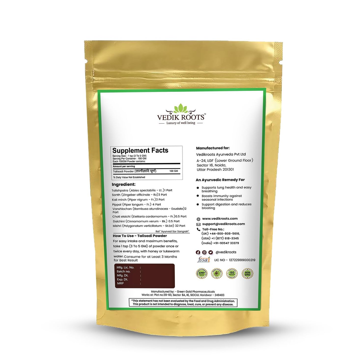 VEDIKROOTS Talisadi Powder 3.53 oz
