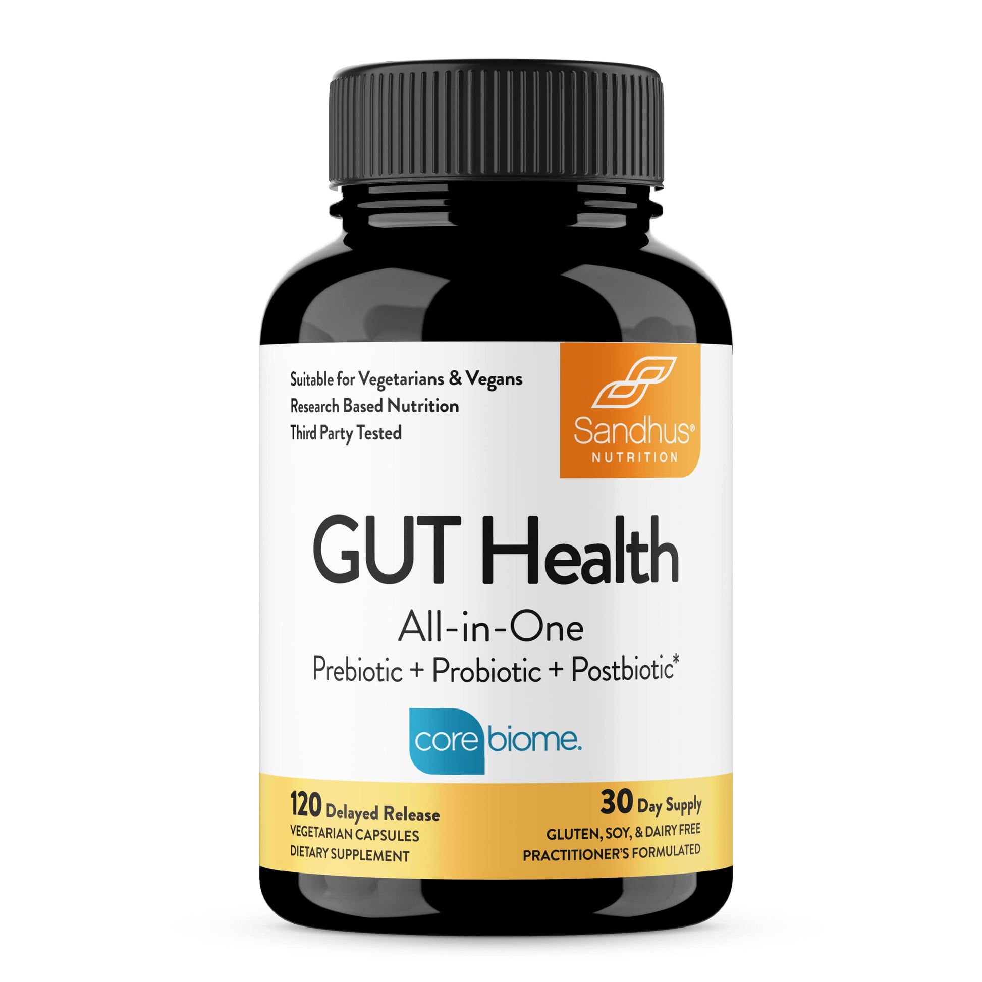 Sandhu's Gut Health Prebiotic, Probiotic, Postbiotic & L-Glutamine Capsules, 120 Count