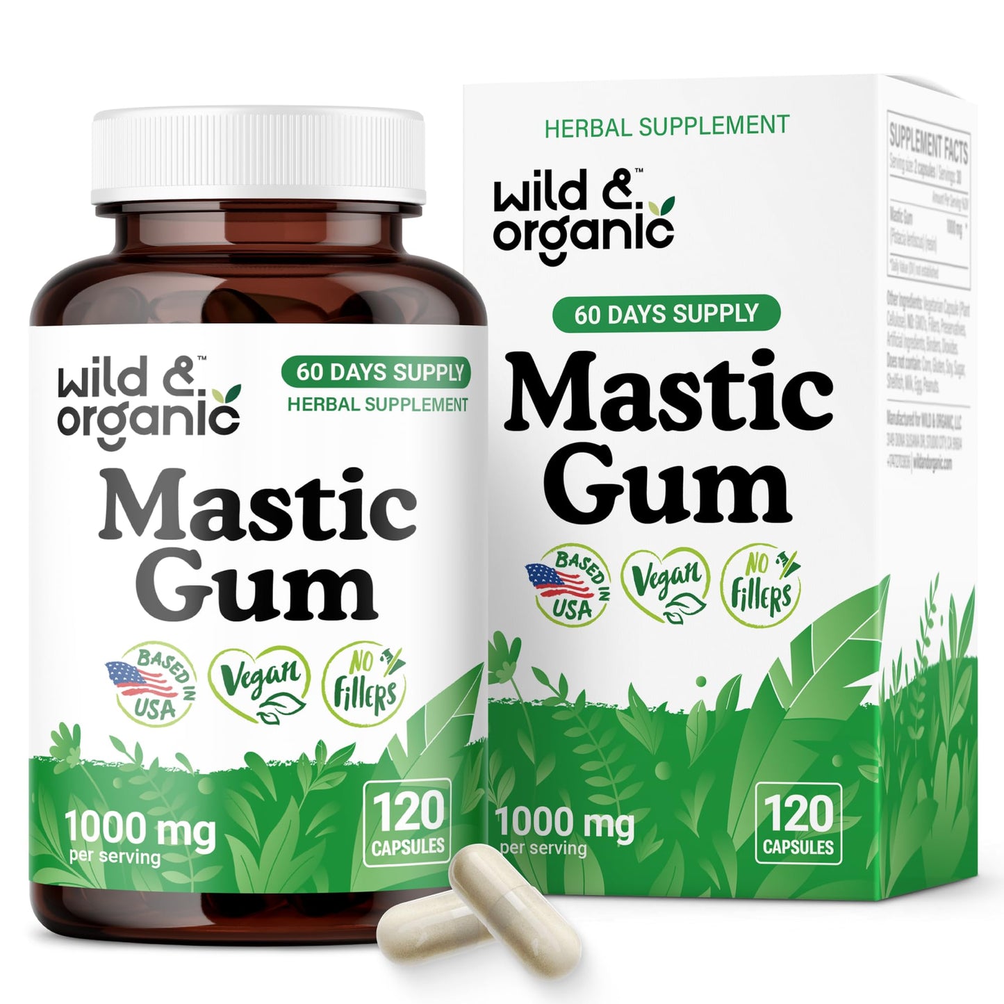 Wild & Organic Mastic Gum Capsules 1000 mg, 120 Capsules
