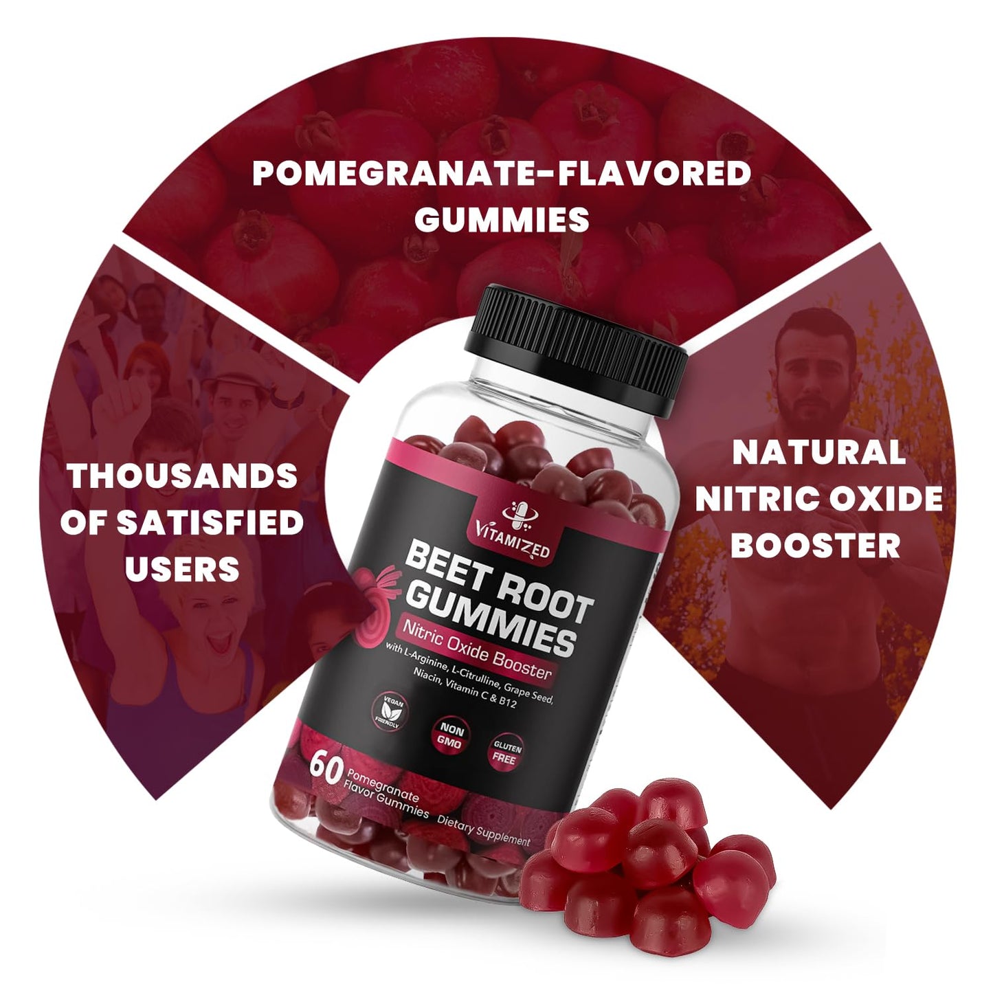 VITAMIZED Beet Root Gummies with Grape Seed, 60 Gummies