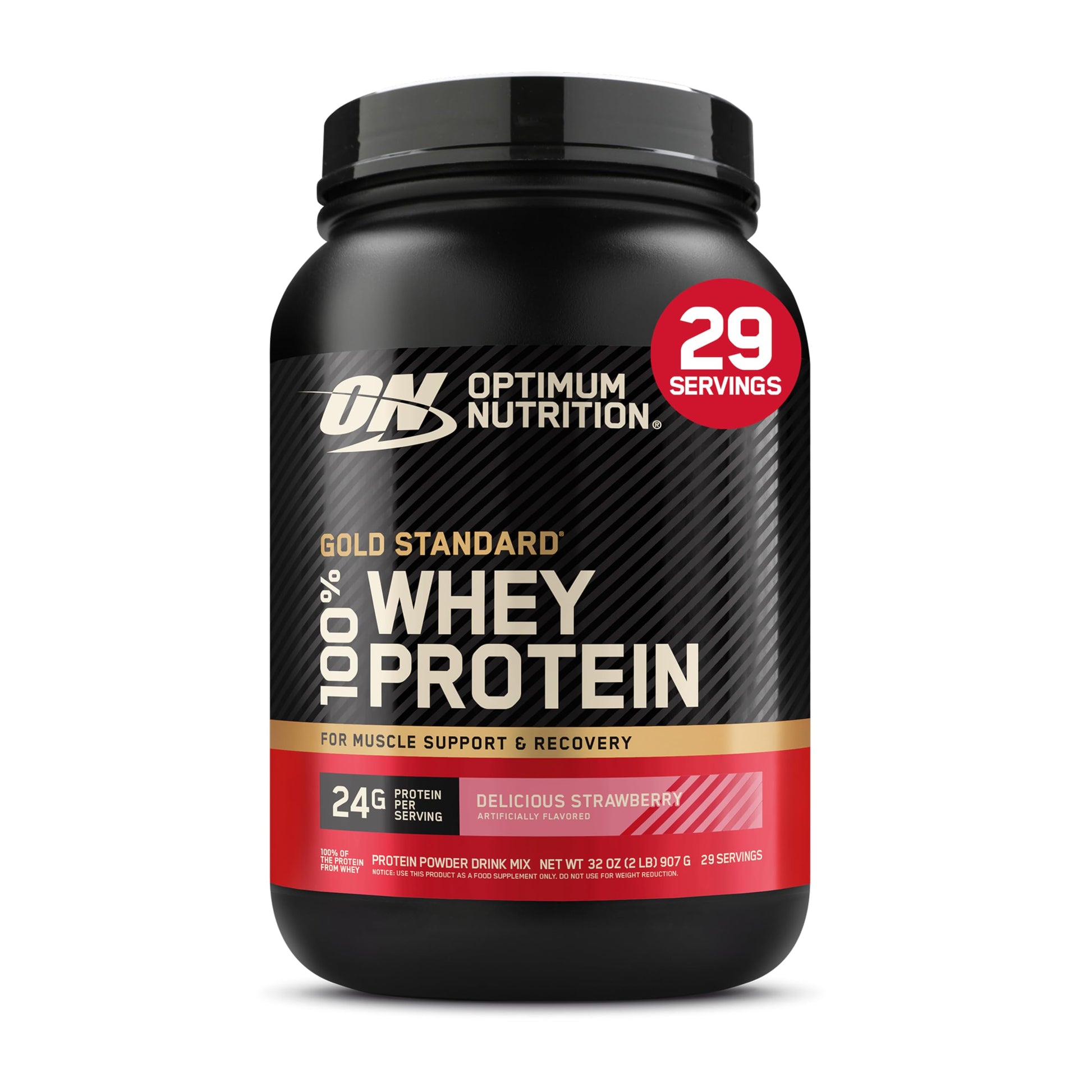 Optimum Nutrition Gold Standard 100% Whey Protein Powder, Delicious Strawberry, 32 Servings