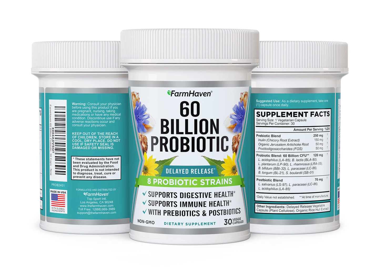 FarmHaven 60 Billion CFU Probiotic (8 Strains) Capsules, 30 Count