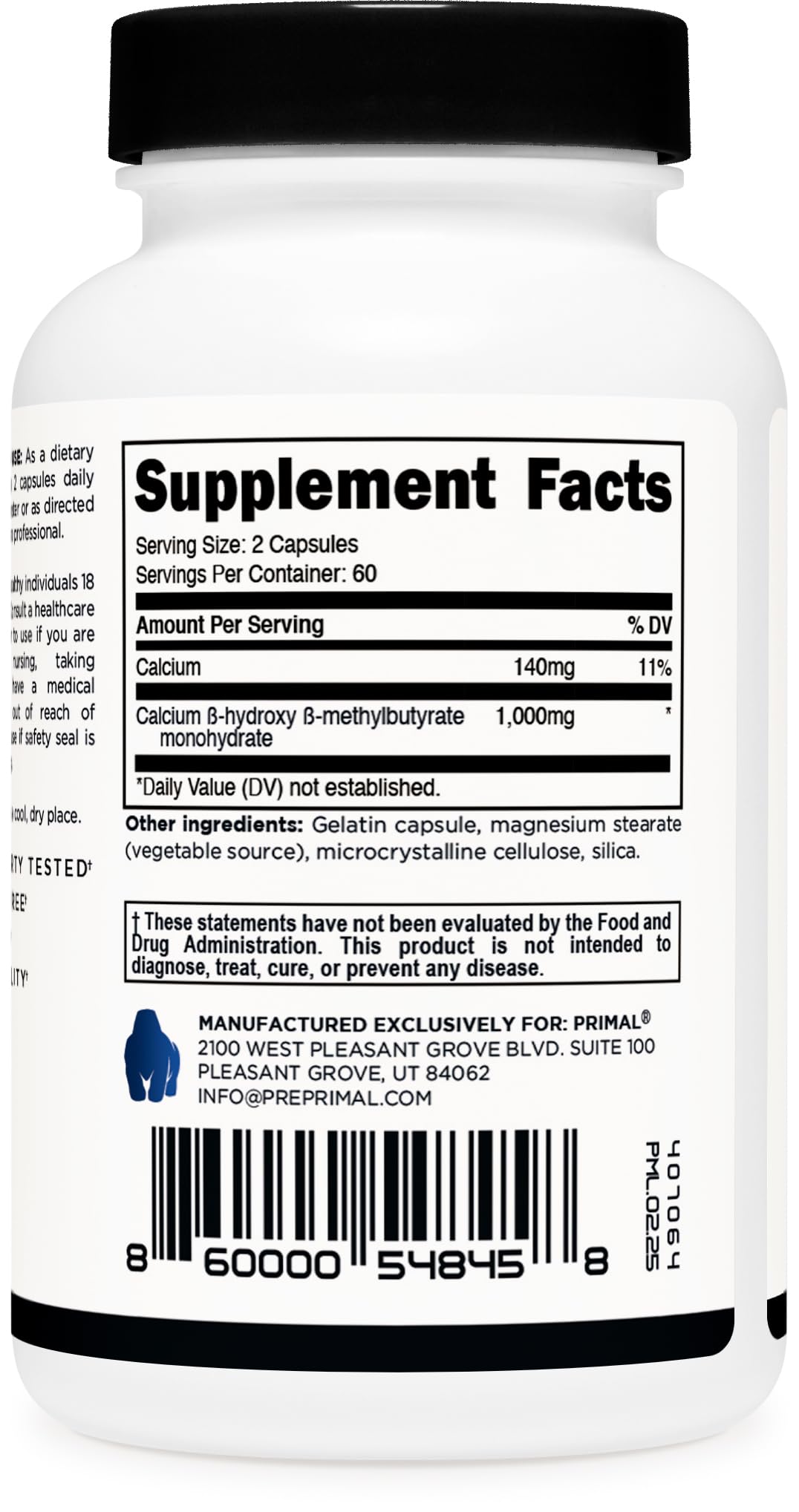 Primal HMB 1000mg Capsules, 120 Count