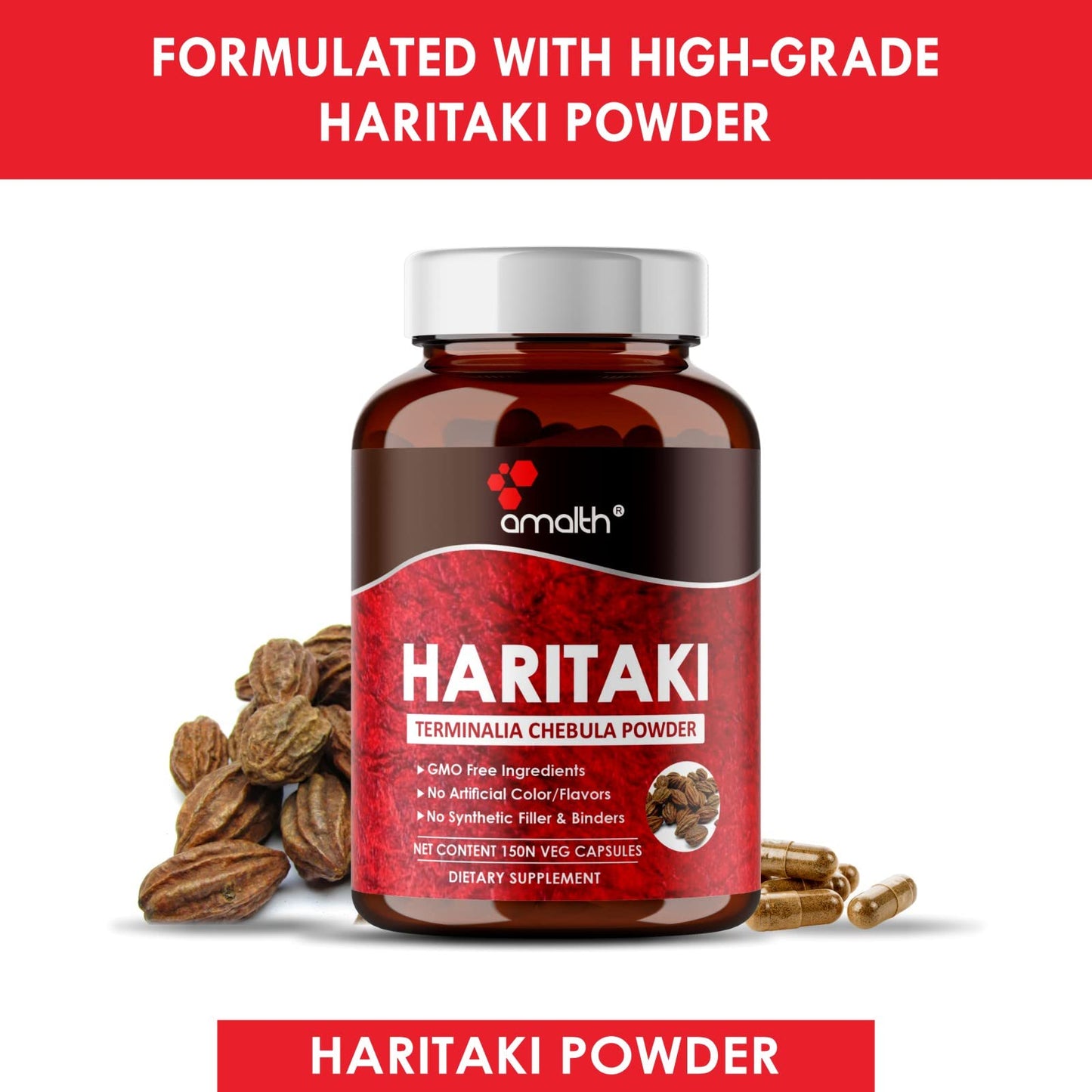 AMALTH Organic Indian Haritaki Capsules 150 Count
