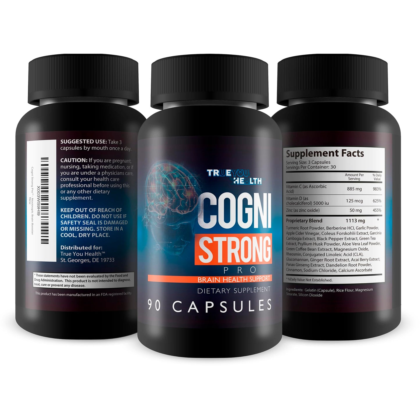 True You Health Cogni Strong Pro - Brain Health Support Supplement for Memory, Focus, Clarity, & Mood - Brain Health Supplements for Adults with Ginseng, Turmeric, Green Tea, & Vitamin D - Nootropic Brain Booster Capsule, 1