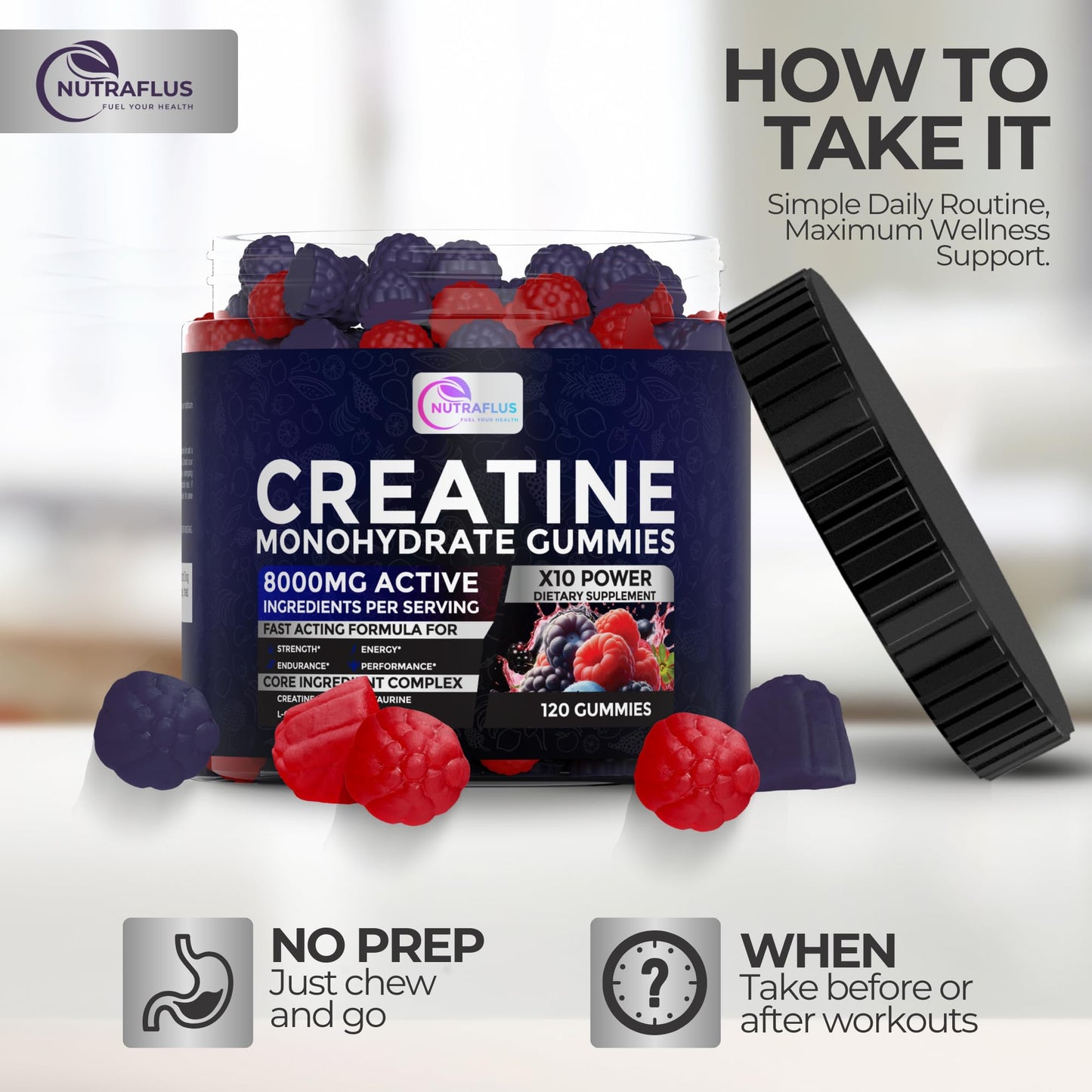 NUTRAFLUS Creatine Monohydrate Gummies, 120 Count