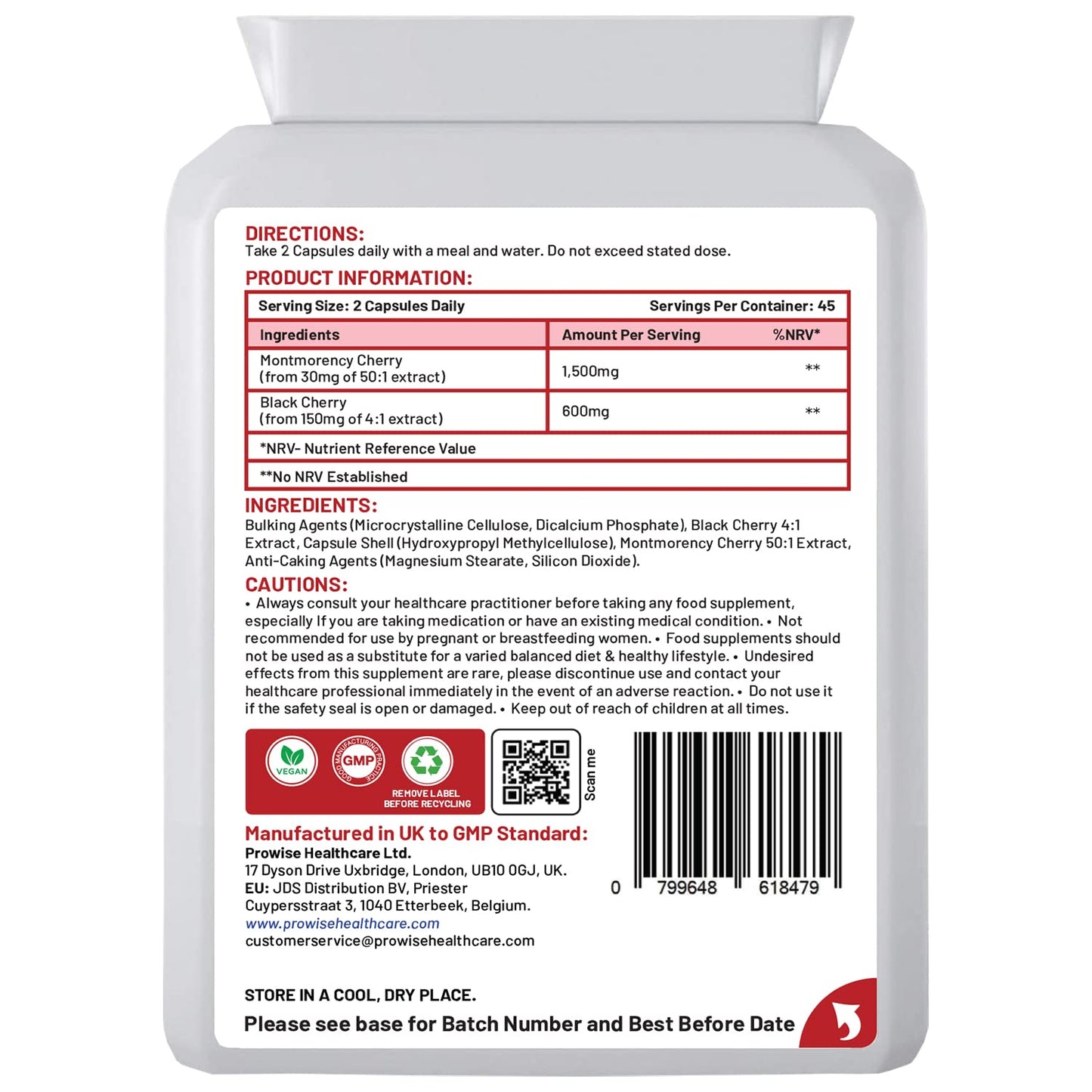 PH PROWISE Healthcare Cherry Max+ Capsules, 90 Vegan Capsules