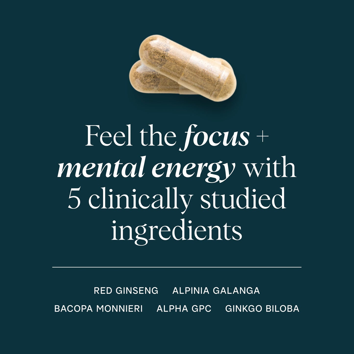 Ora Organic Brain Health Supplement for Focus, Mental Energy + Memory - Panax Red Ginseng, Bacopa Monnieri, Alpha GPC & EnXtra, 60 Capsules