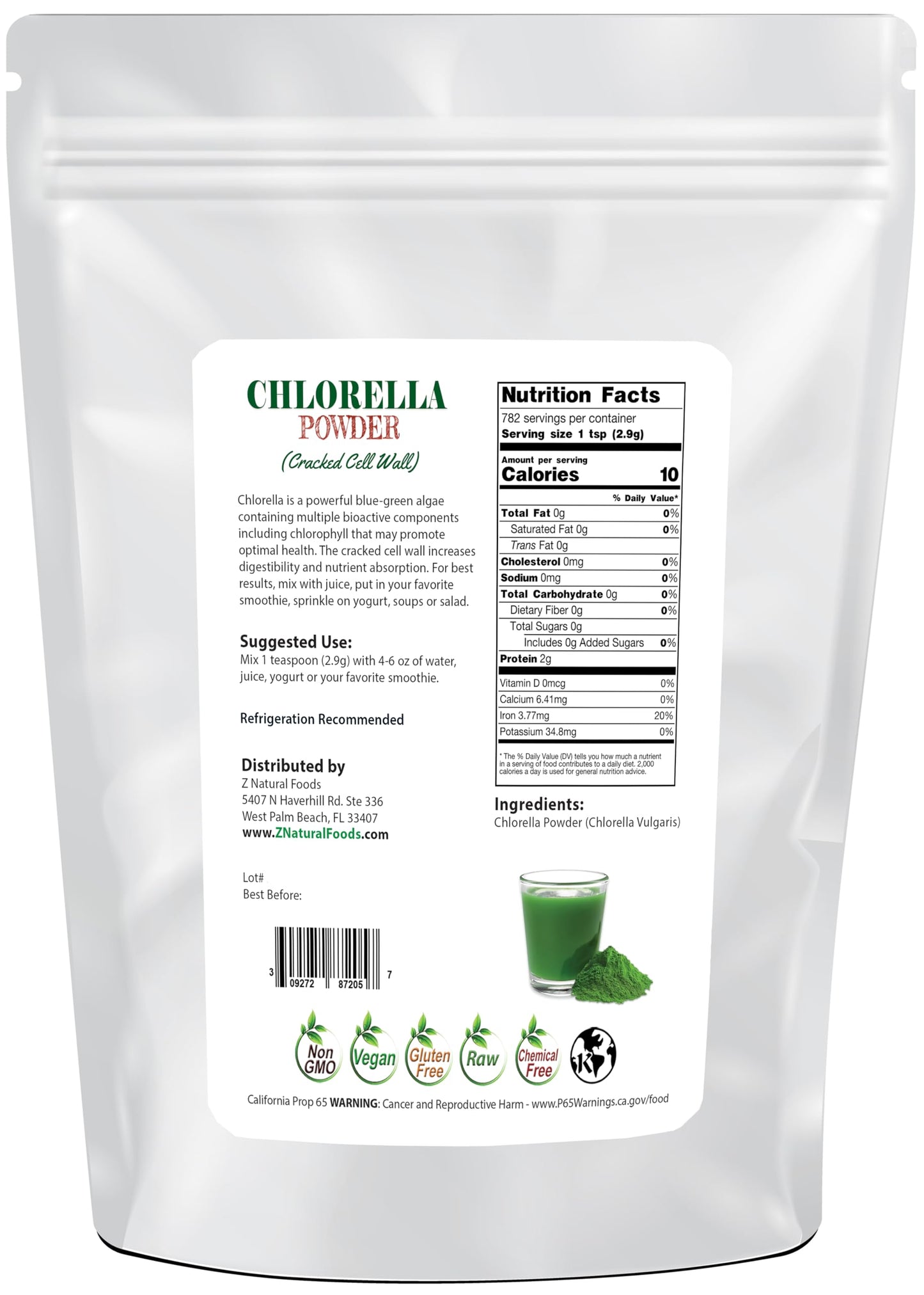Z Natural Foods Chlorella Cracked Cell Wall Powder 80 oz