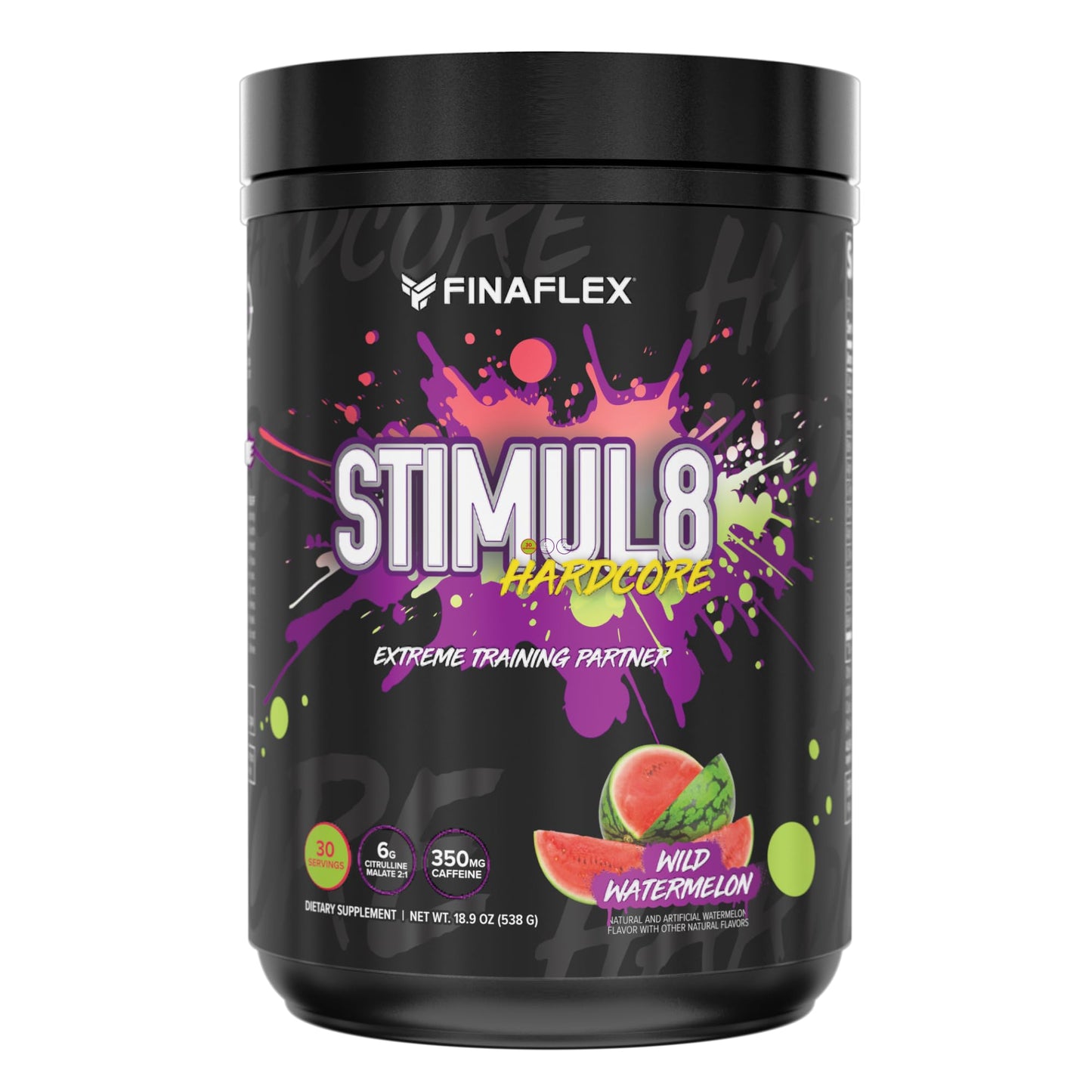FINAFLEX STIMUL8 Hardcore Powder Wild Watermelon - Extreme Energy, Strength & Endurance for Men & Women - With Caffeine & L-Citrulline, 18.9 Ounce