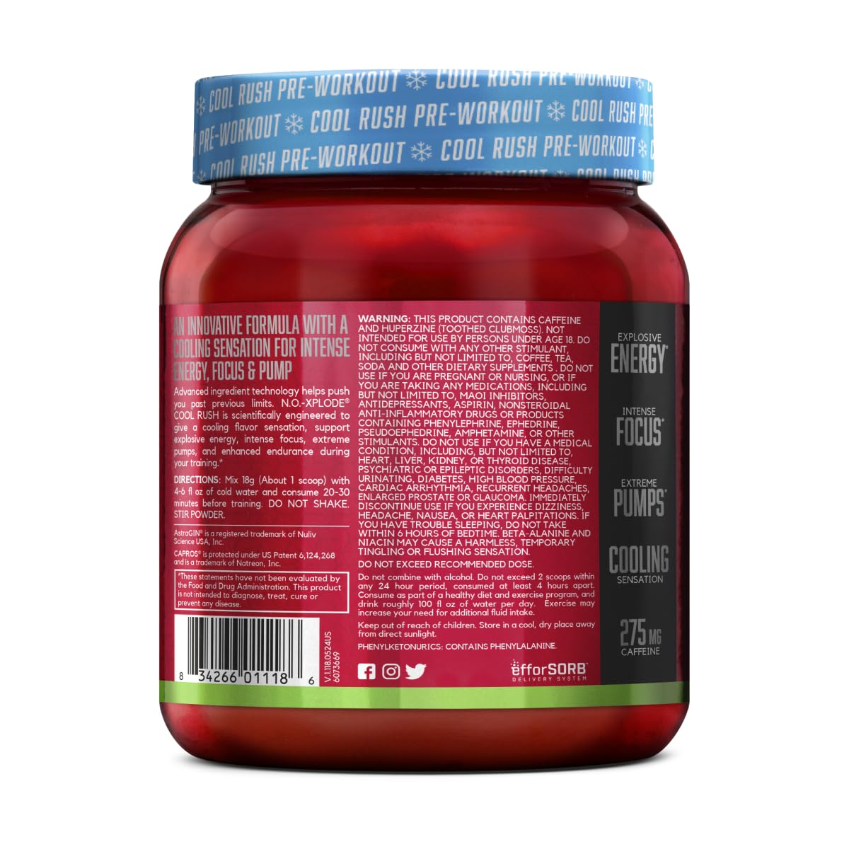 BSN N.O.-XPLODE Cool Rush Pre Workout Powder 19.2 oz