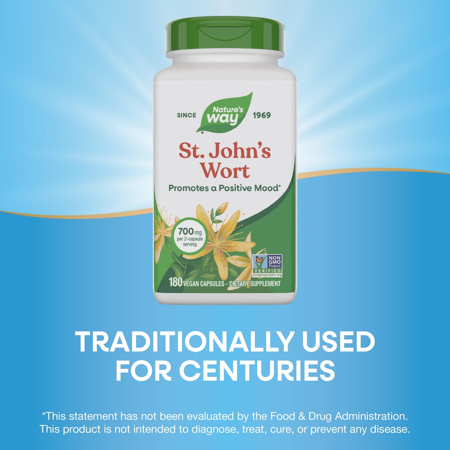 Nature's Way St. John's Wort Herb, Promotes a Positive Outlook*, 700 mg per 2-Capsule Serving, Non-GMO Project Verified, Vegan, 360 Capsules