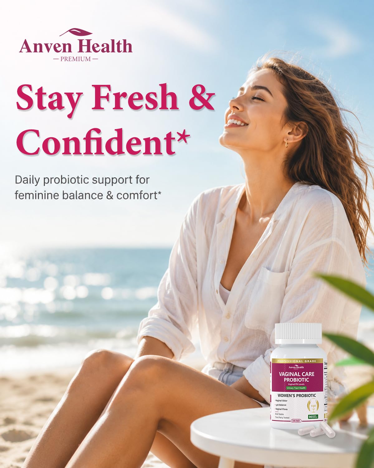 Anven Health Vaginal Probiotics for Women - pH Balance & Healthy Odor Support with Lactobacillus, Prebiotics & Cranberry - 60 Billion for Feminine Flora, Daily Wellness & Hormonal Balance, 180 Capsules