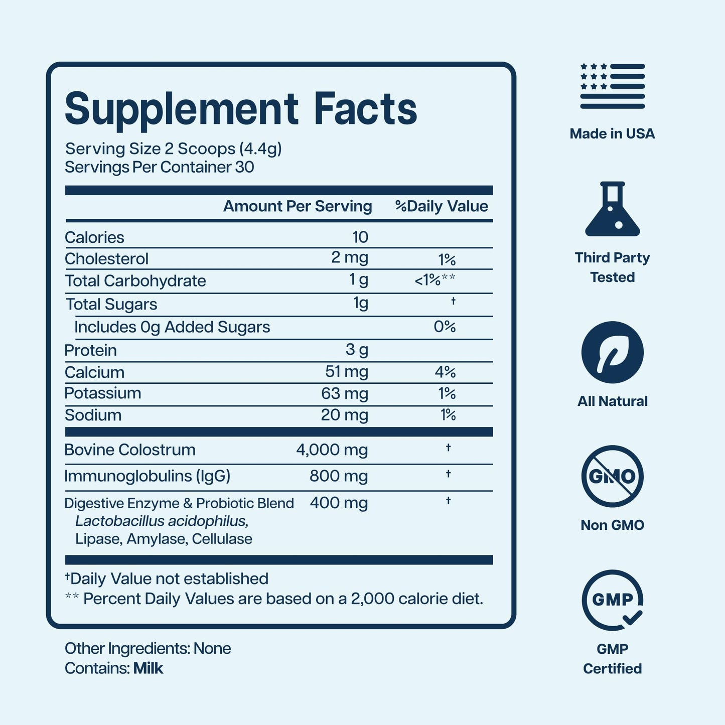 Baese Nutrition Bovine Colostrum with Probiotics 4000mg 800 IgG Grass Fed Immunoglobulins, Powder, 132 Grams