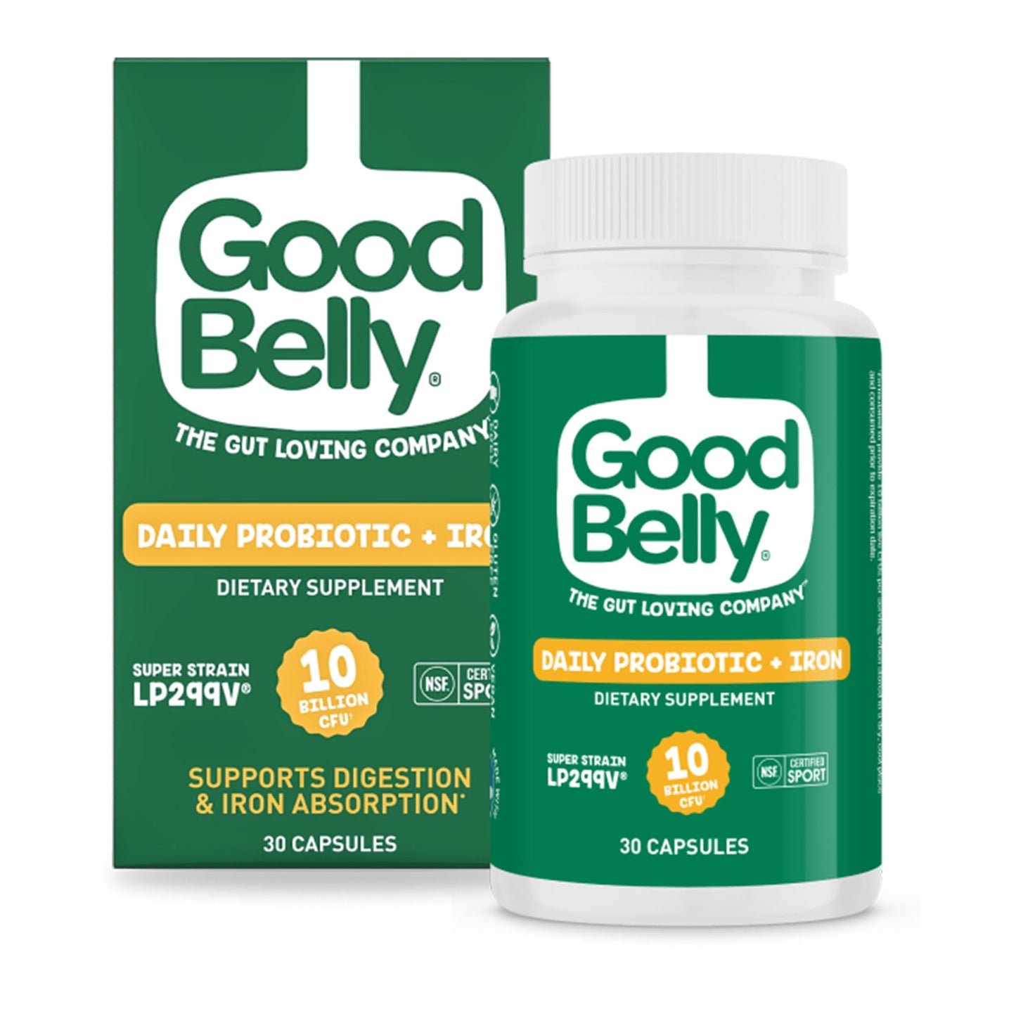 GoodBelly Probiotic Capsules for Digestive Health & Iron Absorption, 30 Capsules