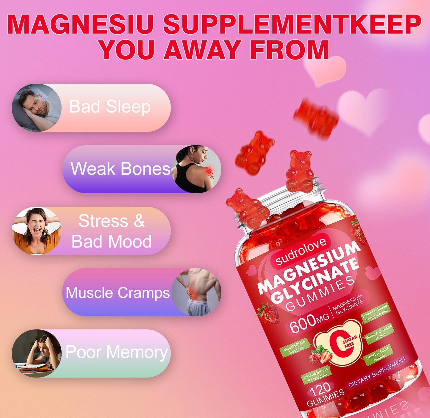 Sudrolove Magnesium Glycinate Gummies 600mg per Serving, 240 Count