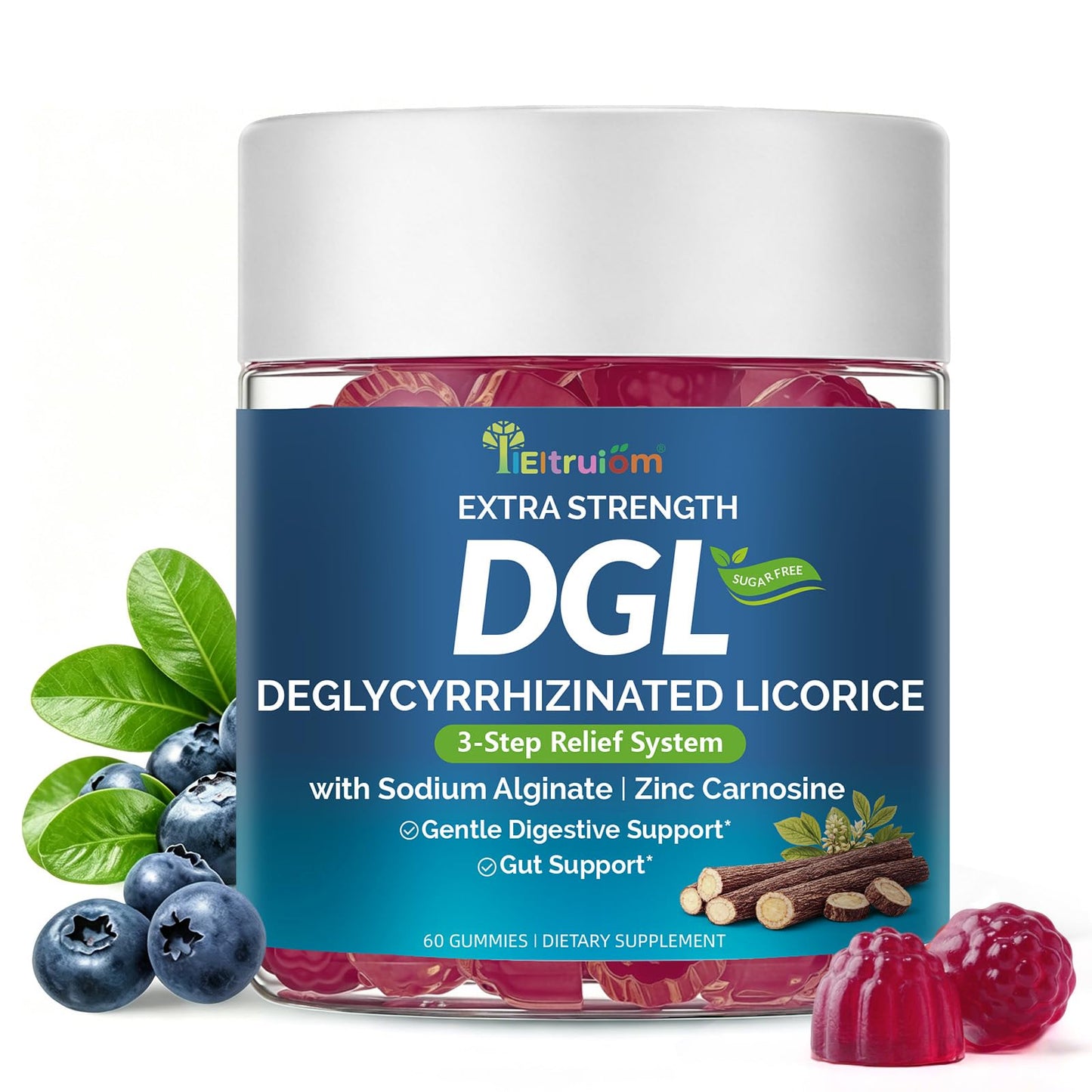 IIEltruiom DGL with Zinc Carnosine & Aloe Vera for Digestive Support, Vegan Gummies, 60 count