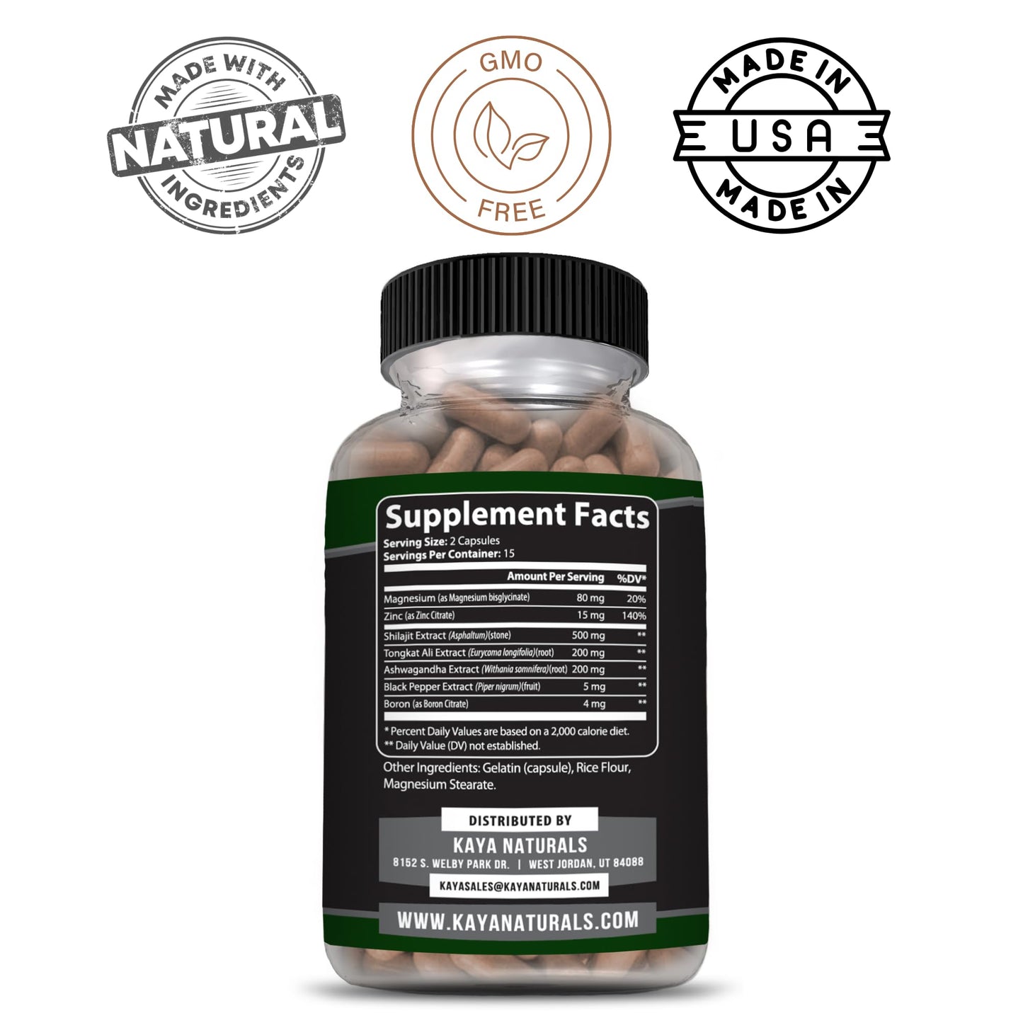 Kaya Naturals Shilajit with Black Pepper 900mg per Serving Capsule 30 Count