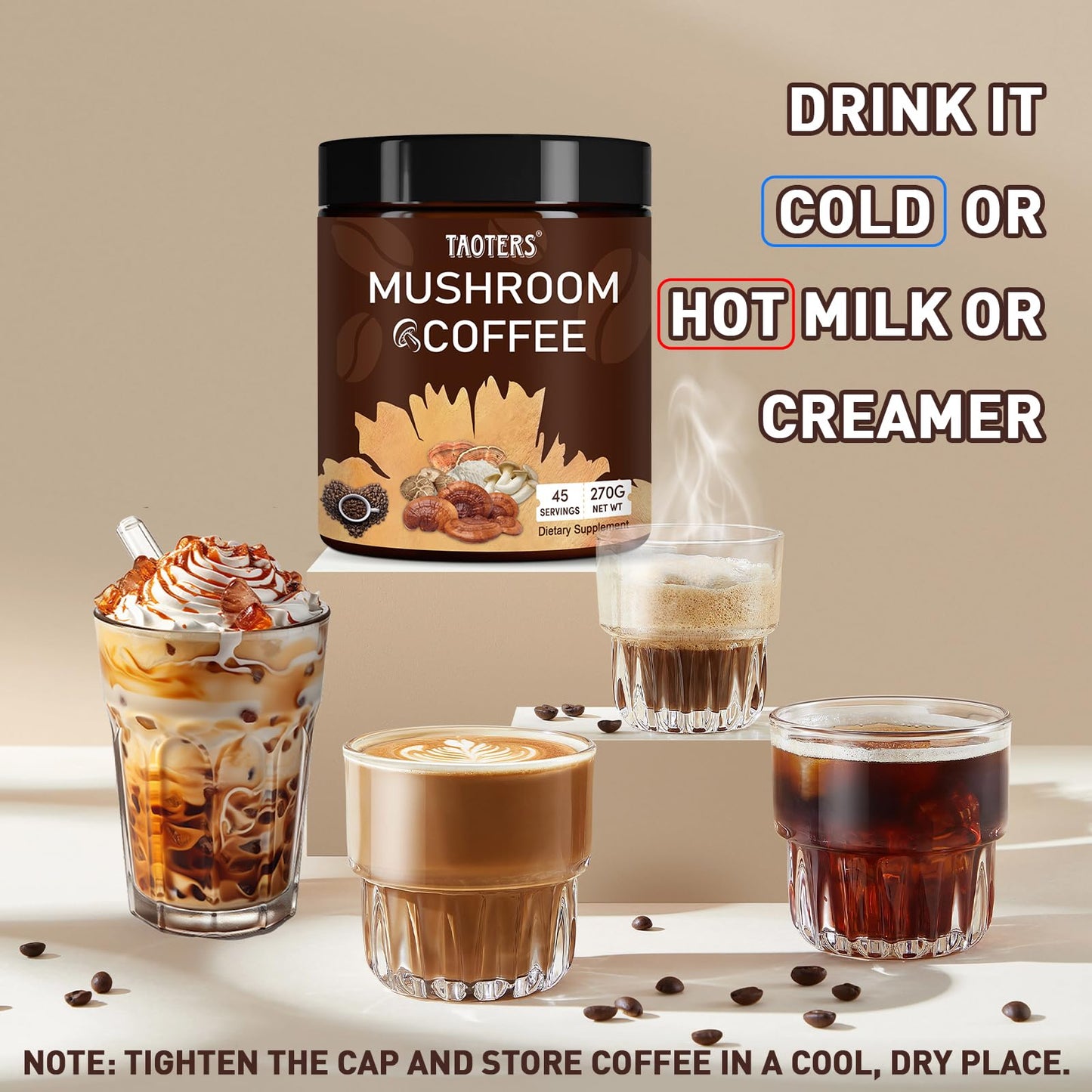 TAOTERS Mushroom Coffee Powder, 9.5 oz