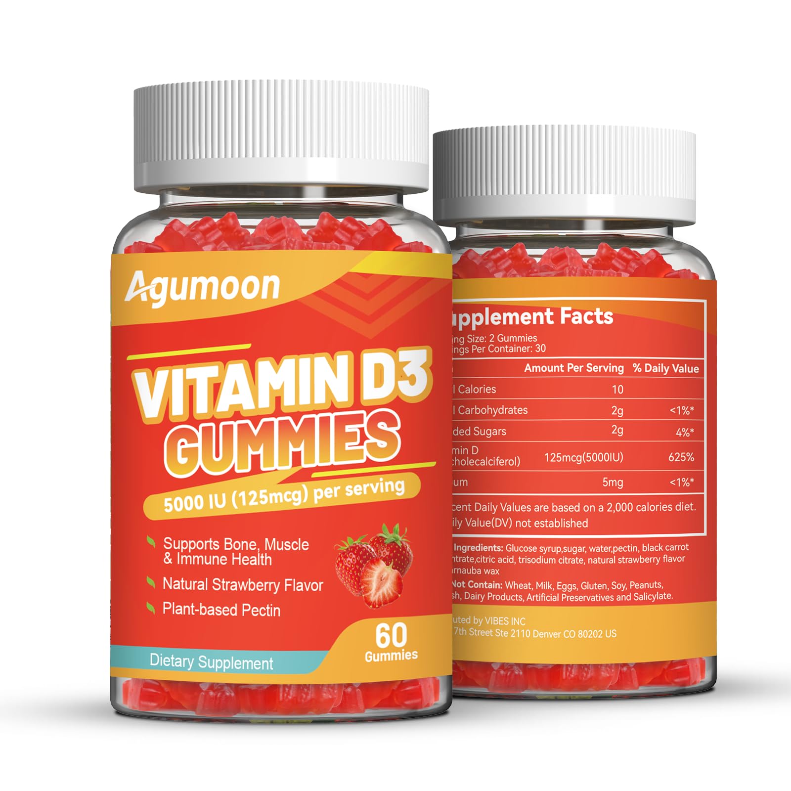 Agumoon Vitamin D3 5000 IU Gummies, 120 Count