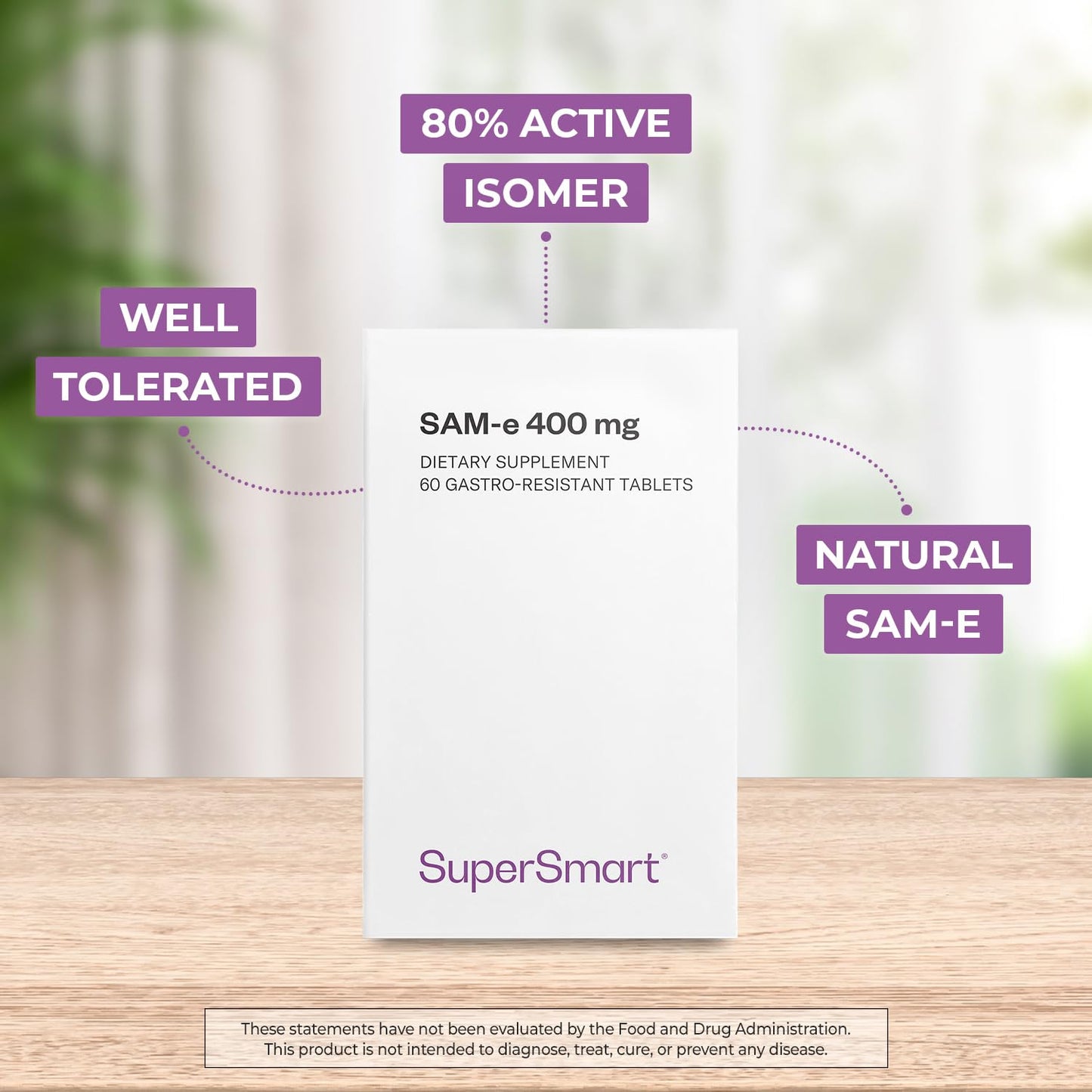 Supersmart SAM-e 400mg Advanced S-Adenosyl Methionine Enteric Coated Tablet, 60 Count