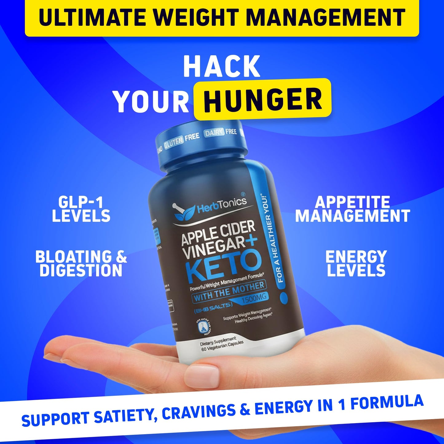Herbtonics Apple Cider Vinegar + Keto BHB Capsule 60 Count