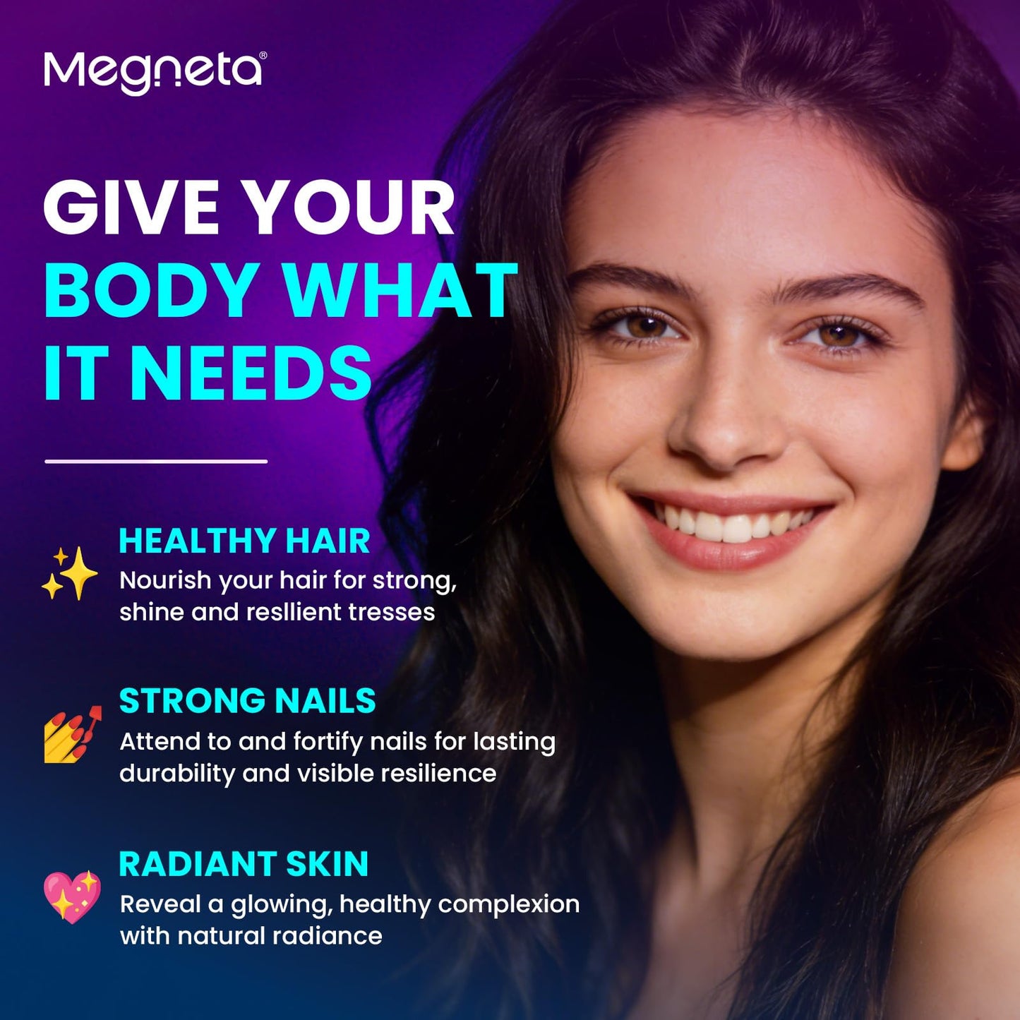 MEGNETA Hair Growth Supplement Capsules, 90 Count