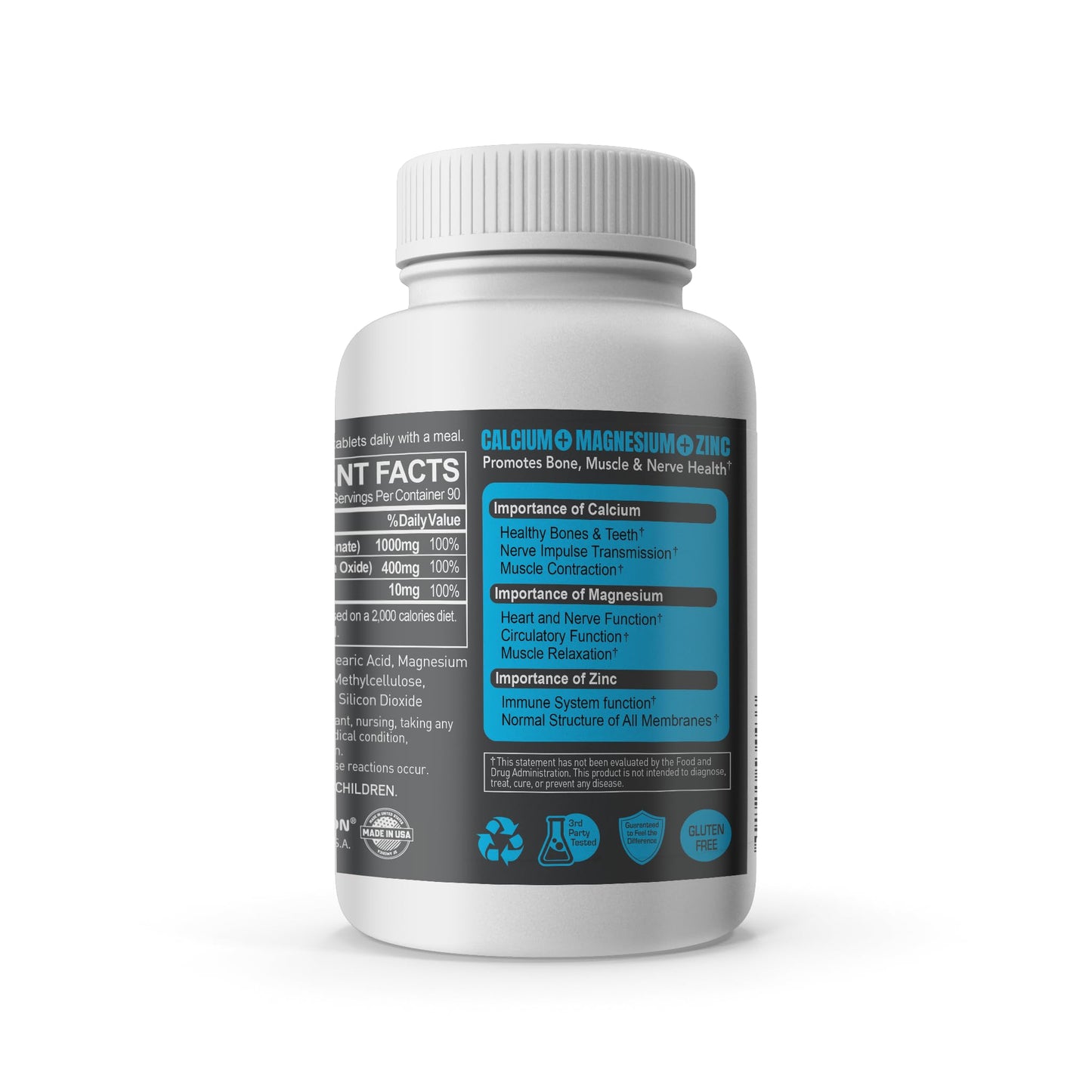 NATURION Calcium Magnesium Zinc Supplement - 3-in-1 Complex with 1000mg Calcium, 500mg Magnesium, 10mg Zinc - Bone, Muscle & Immune Support, Tablets, 270 Count