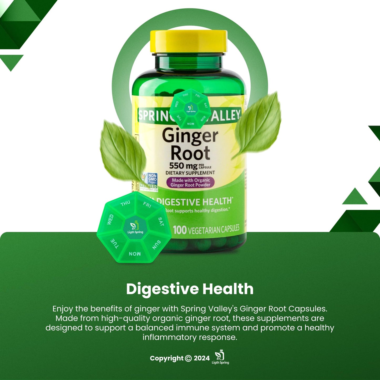 LightSpring Ginger Root 550 mg Capsules, 100 Count