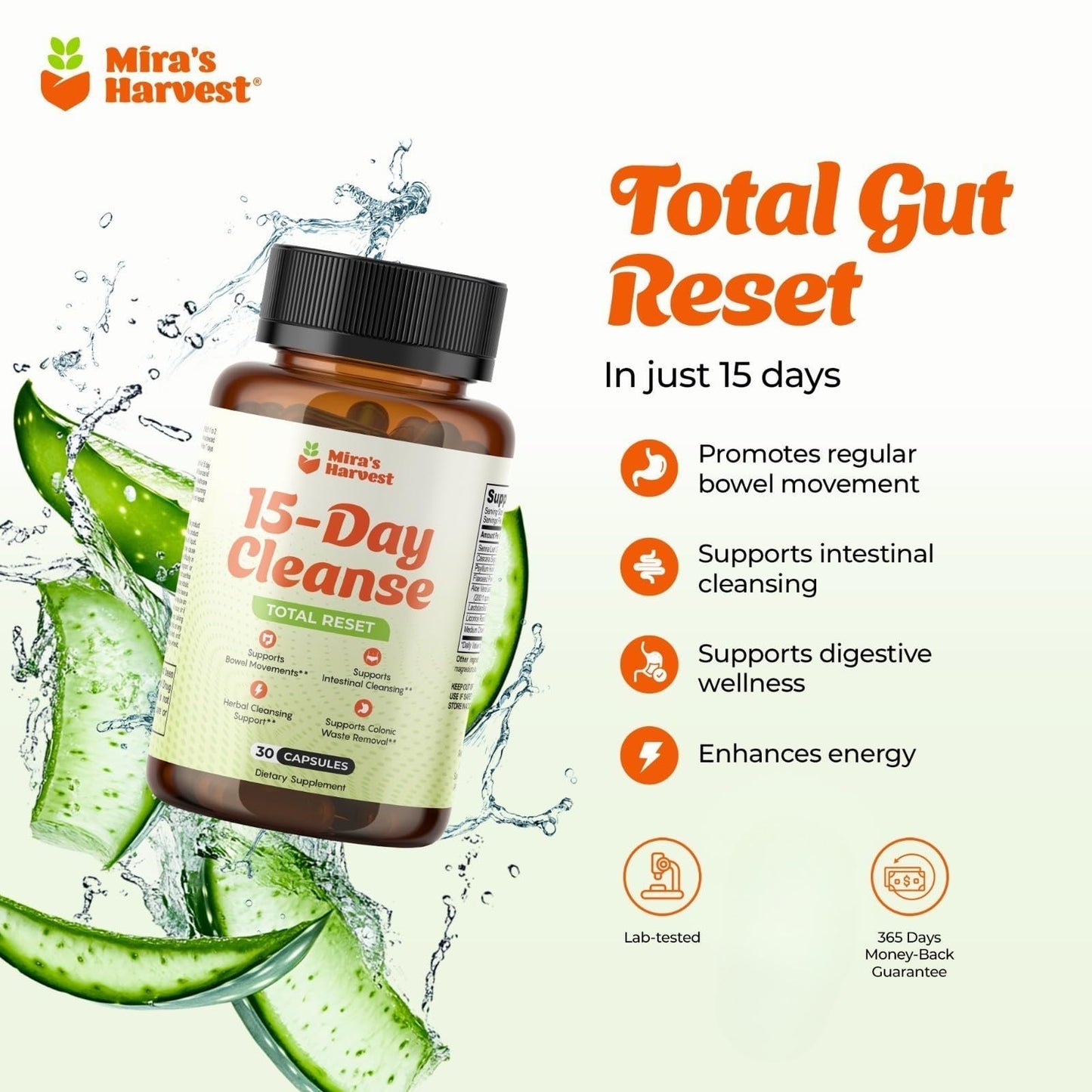 Mira’s Harvest 15-Day Cleanse - Two Phase Herbal Gut Cleanse for Men & Women Capsule 30 Count