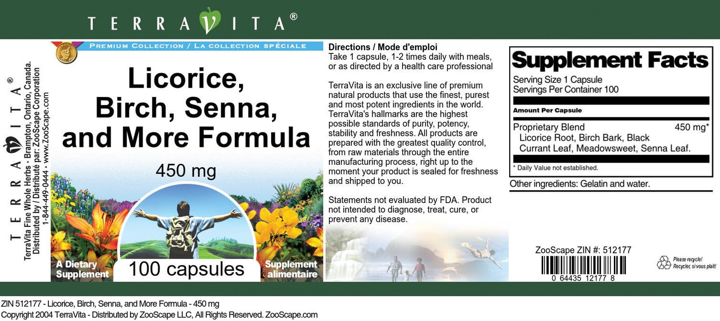 Terravita Licorice, Birch, Senna, and More Formula (450 mg) Capsules, 300 Count