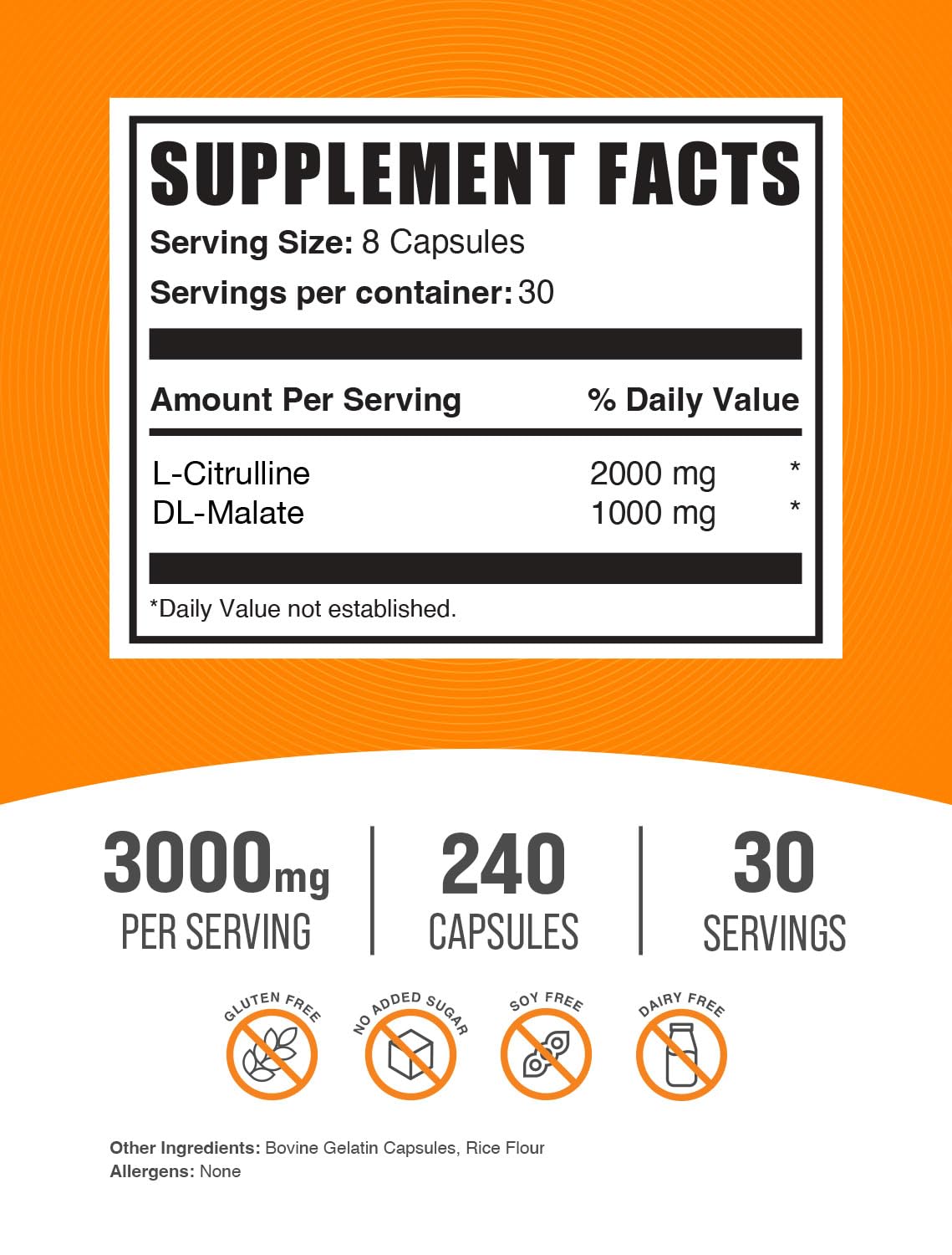 BulkSupplements L-Citrulline Malate Capsules 240 Count