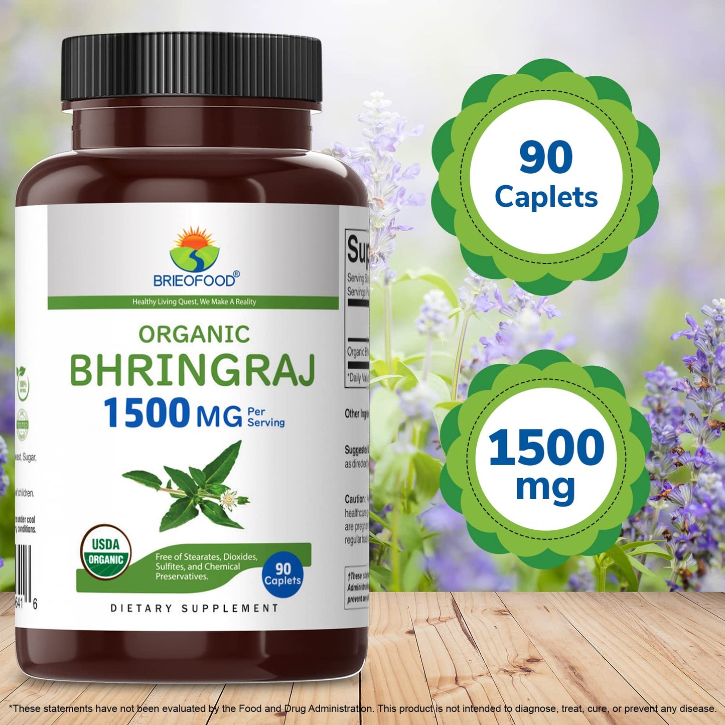 Brieofood Organic Bhringraj 1500mg Tablets, 90 Tablets