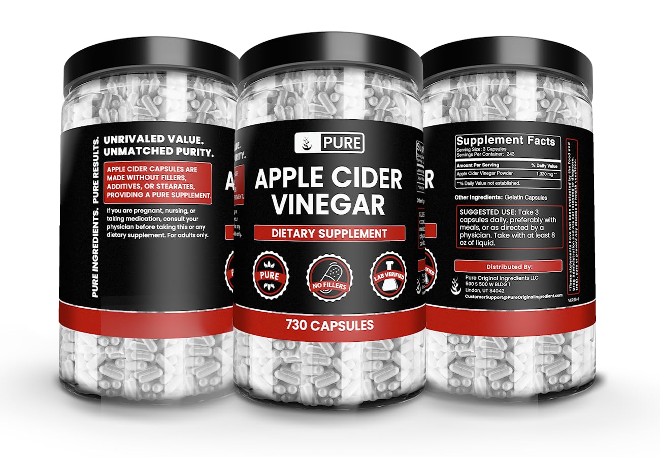 Pure Organic Ingredients Apple Cider Vinegar Capsules 730