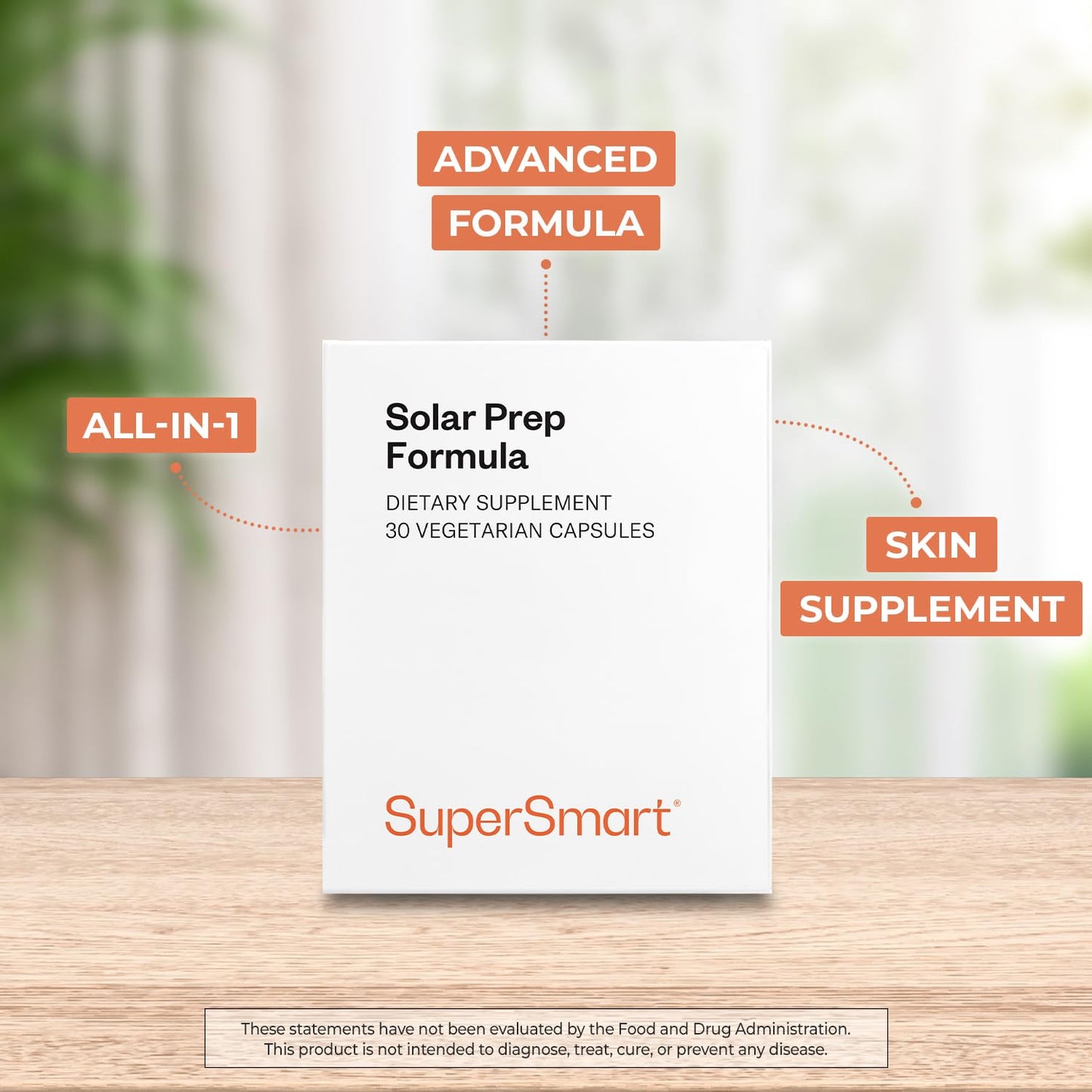 Supersmart Solar Prep Formula Advanced Formula with Beta Carotene Biotin Skin Supplement Capsules 60 Count