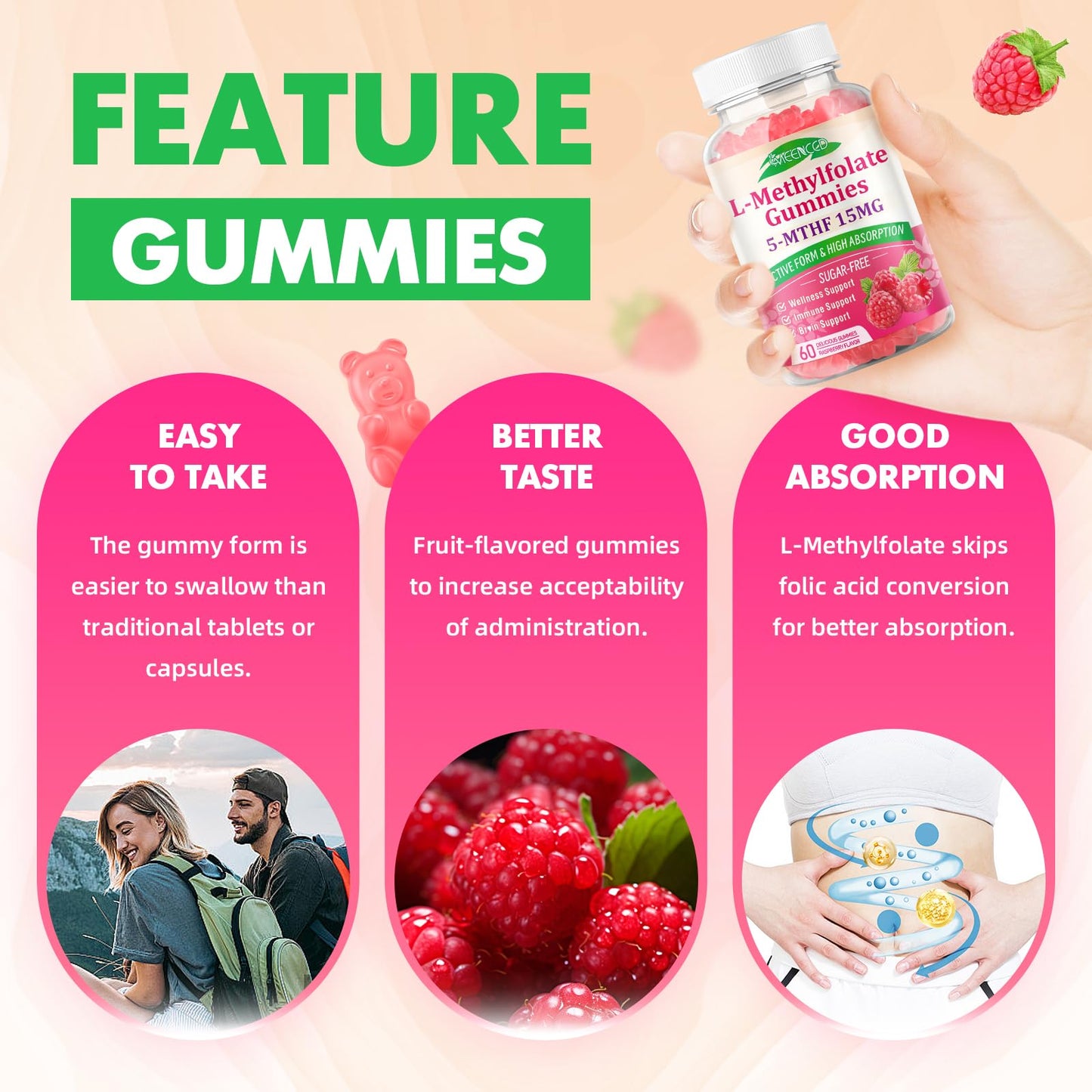 MEENCCD L-Methylfolate Gummies 60 Count