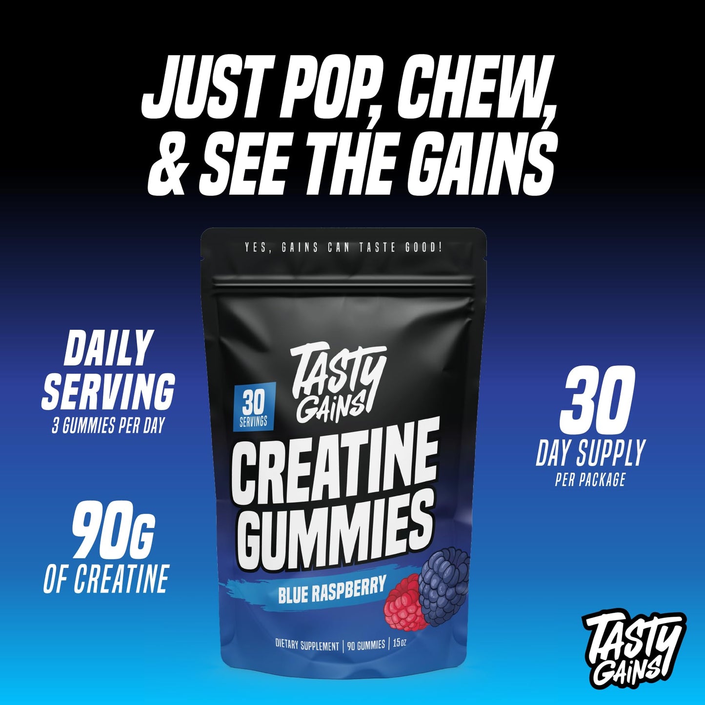TASTY GAINS Creatine Gummies 90 Count