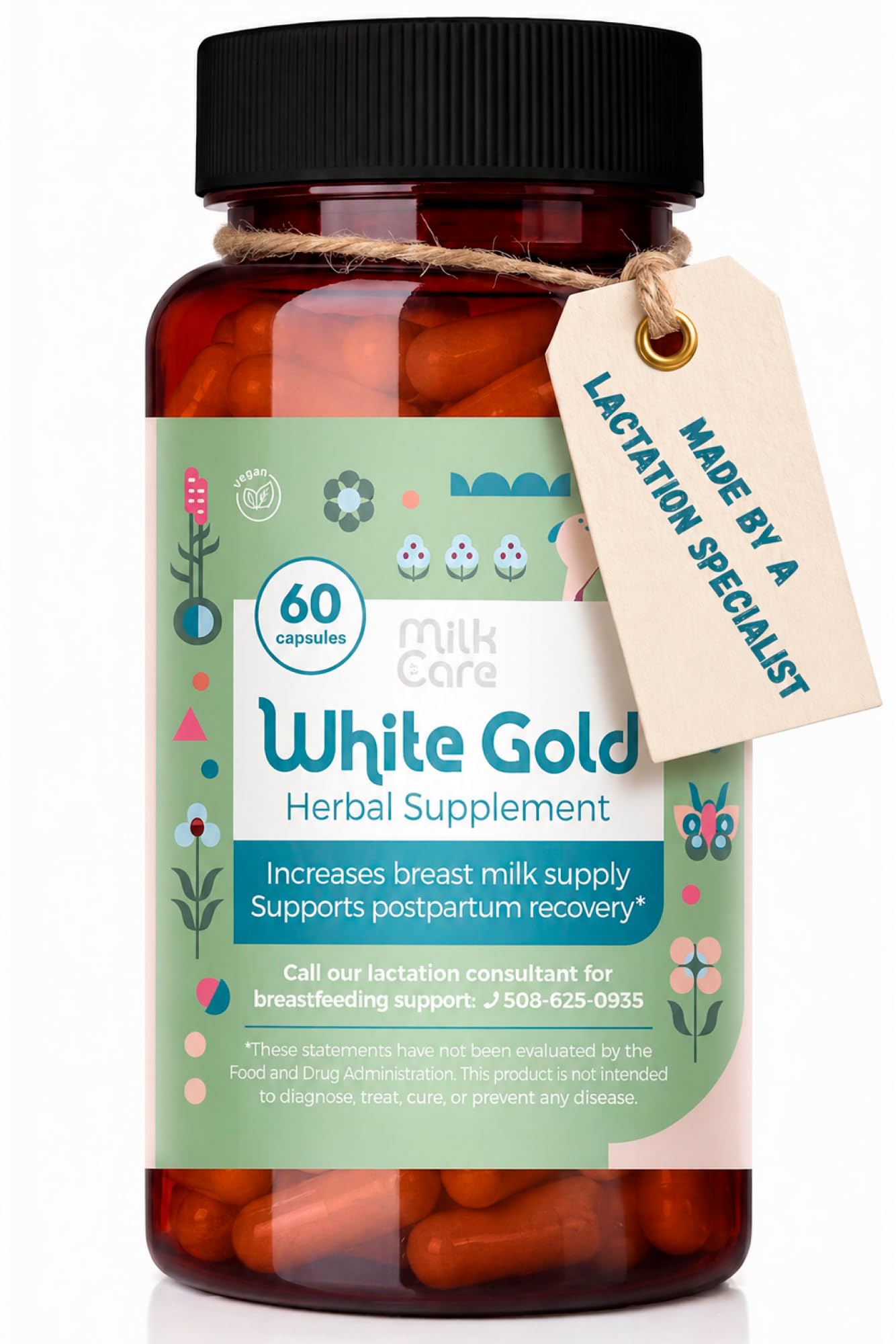 Milkcare White Gold Lactation Supplement for Breast Milk Supply Increase & Flow – IBCLC-Formulated Breastfeeding Vitamins with Dong Quai Root, Shatavari, Milk Thistle – Fenugreek-Free, 60 Capsules