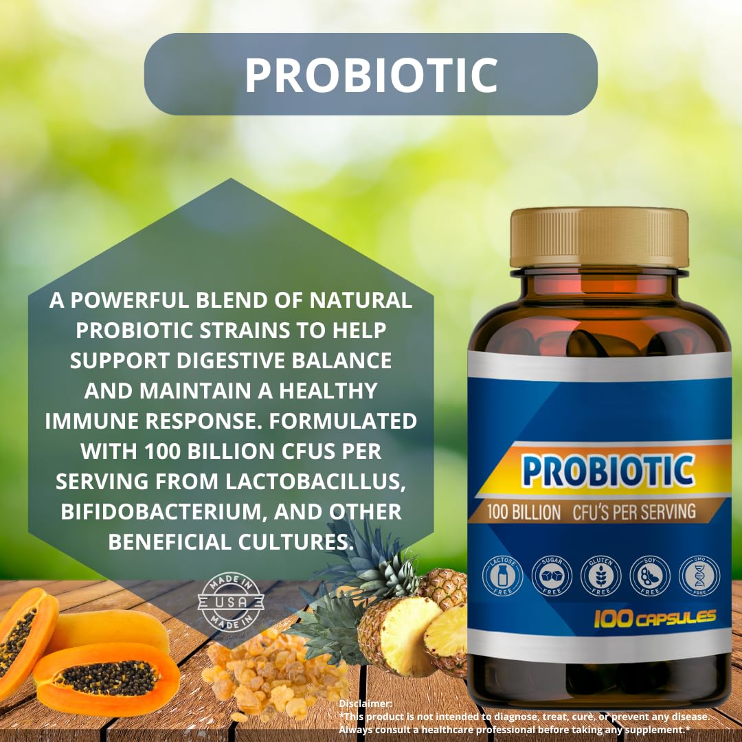 Generic Probiotic Supplement Capsules, 100 Capsules
