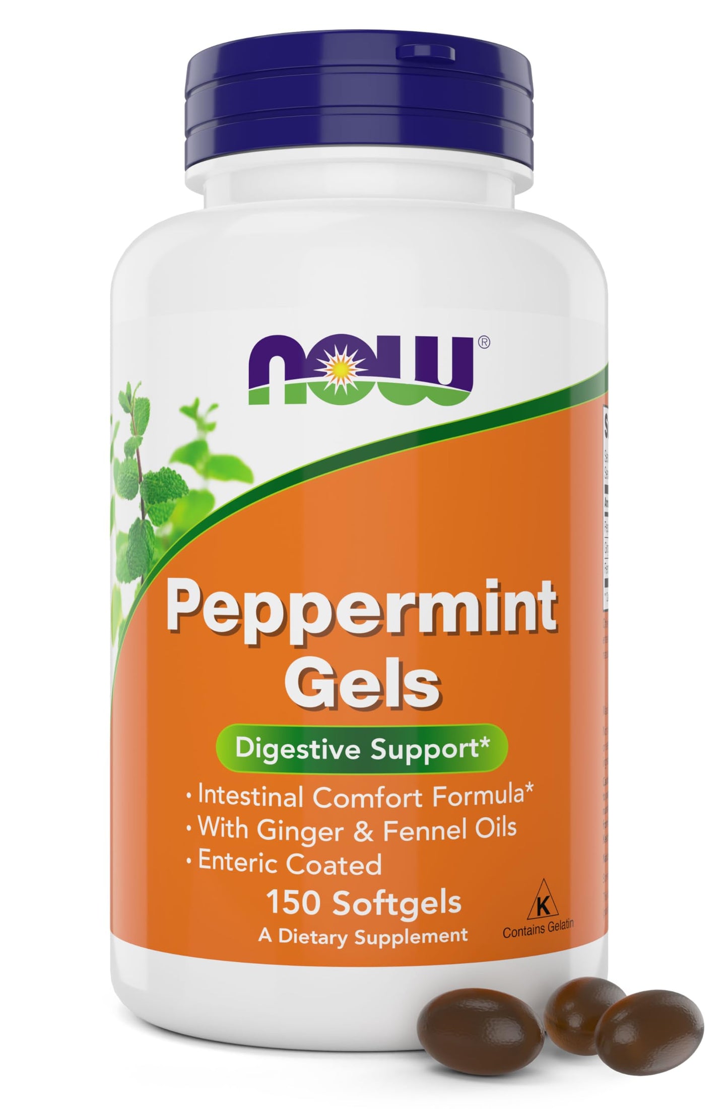 NOW Foods Peppermint Gels with Ginger Oil and Fennel Oil Softgels 150