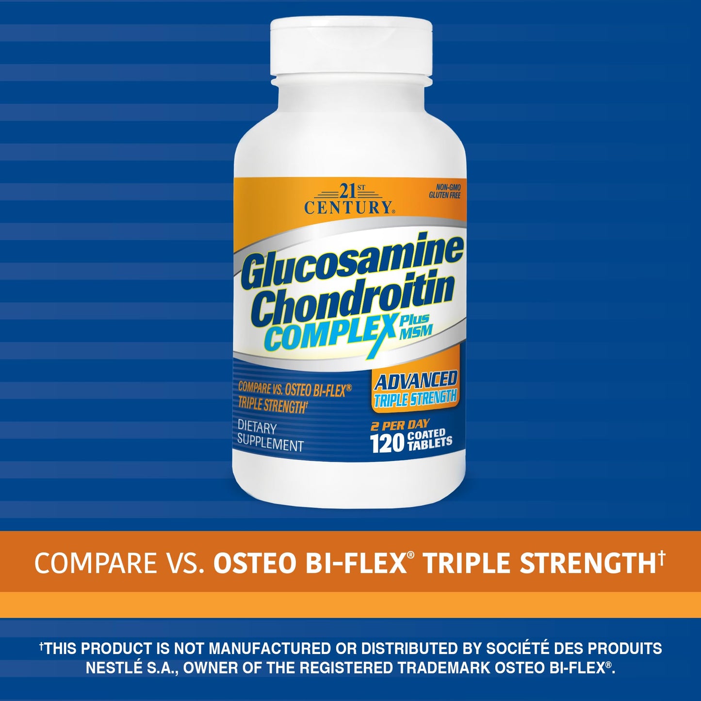 21st Century Glucosamine Chondroitin Complex Plus MSM, Advanced Triple Strength Tablet, 120 Tablets