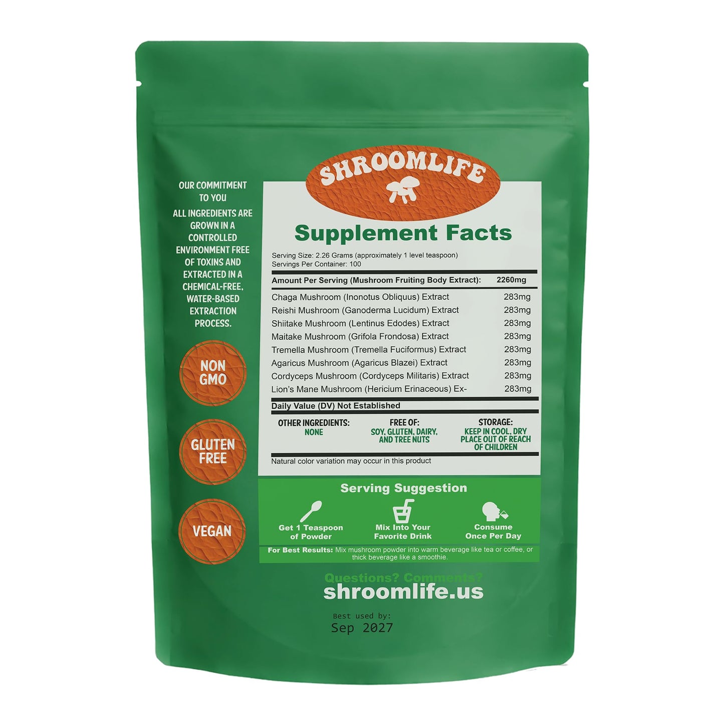 ShroomLife Premium 8 Mushroom Blend Powder, 8 Ounce